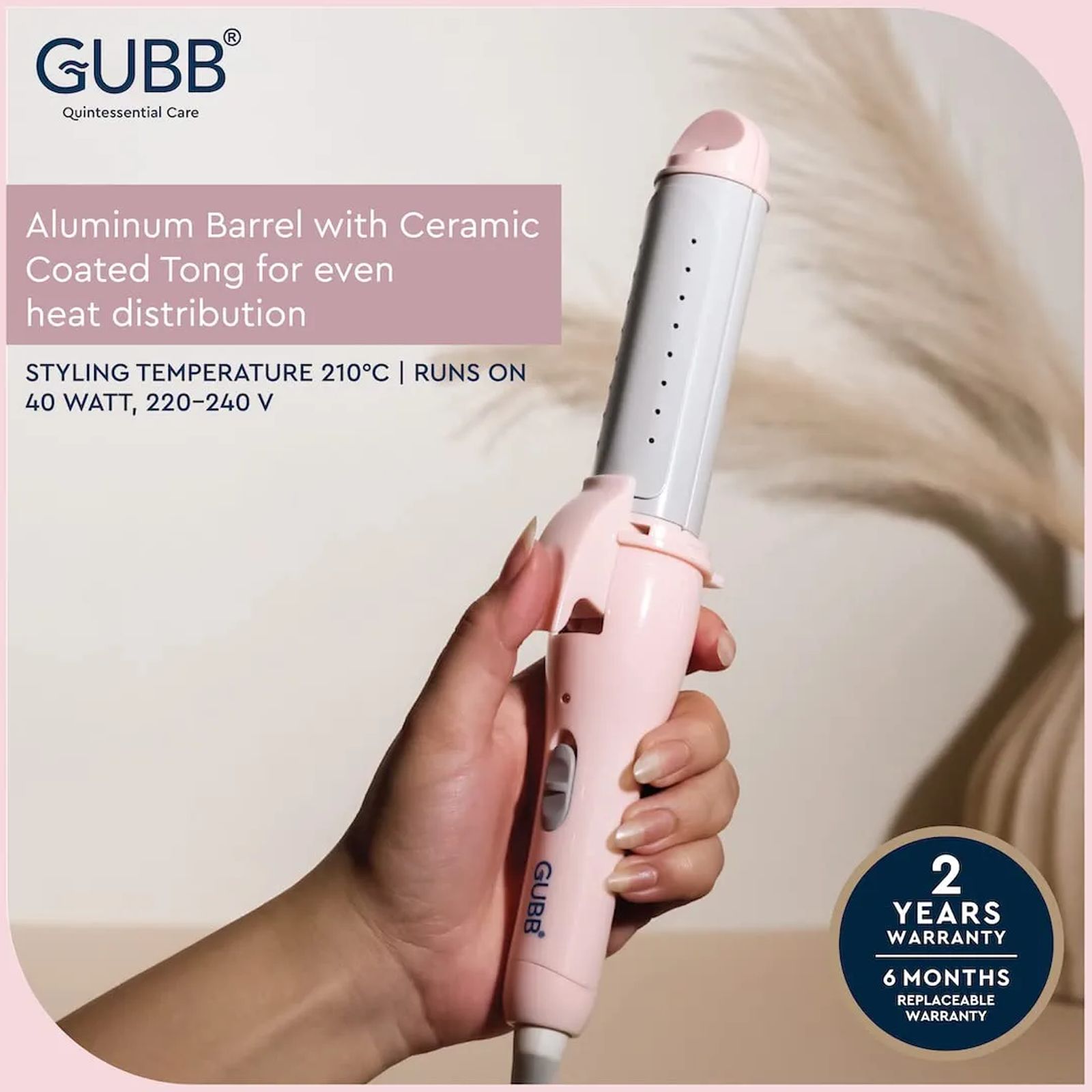 GUBB GB-007 2-in-1 Hair Styler with Ceramic Coating Technology (Cool Touch Tip, Pink)_6