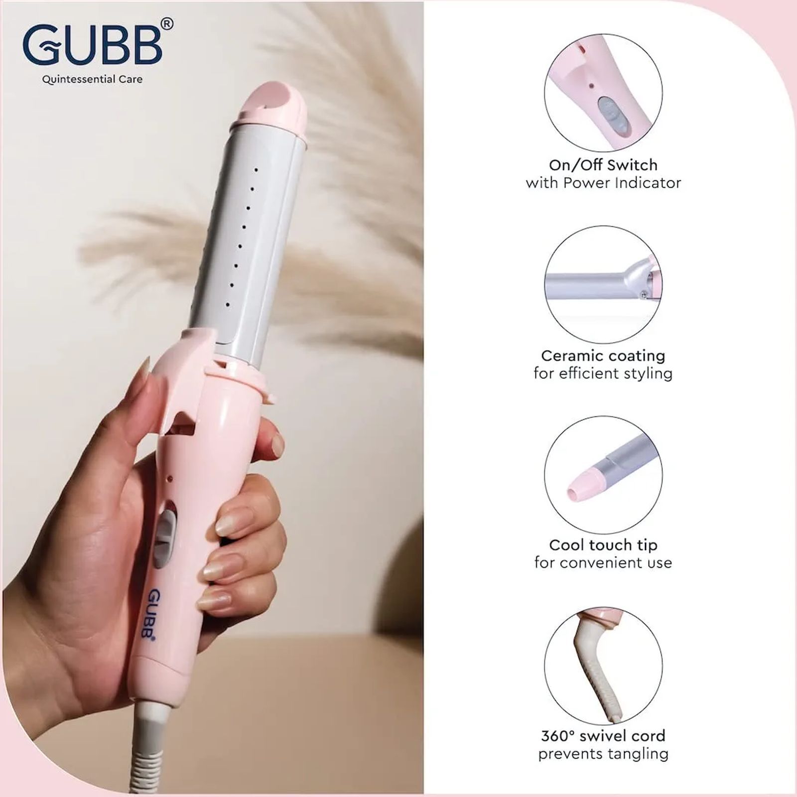 GUBB GB-007 2-in-1 Hair Styler with Ceramic Coating Technology (Cool Touch Tip, Pink)_7
