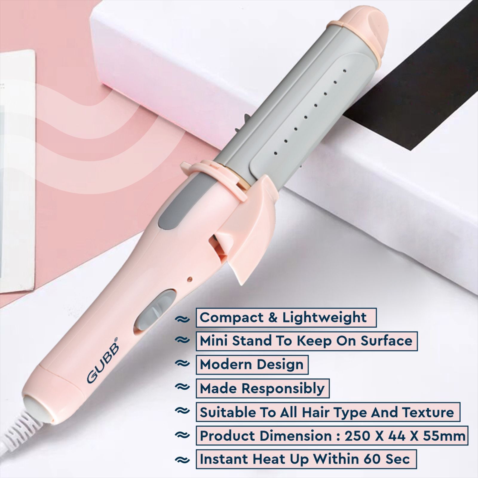 GUBB GB-007 2-in-1 Hair Styler with Ceramic Coating Technology (Cool Touch Tip, Pink)_8