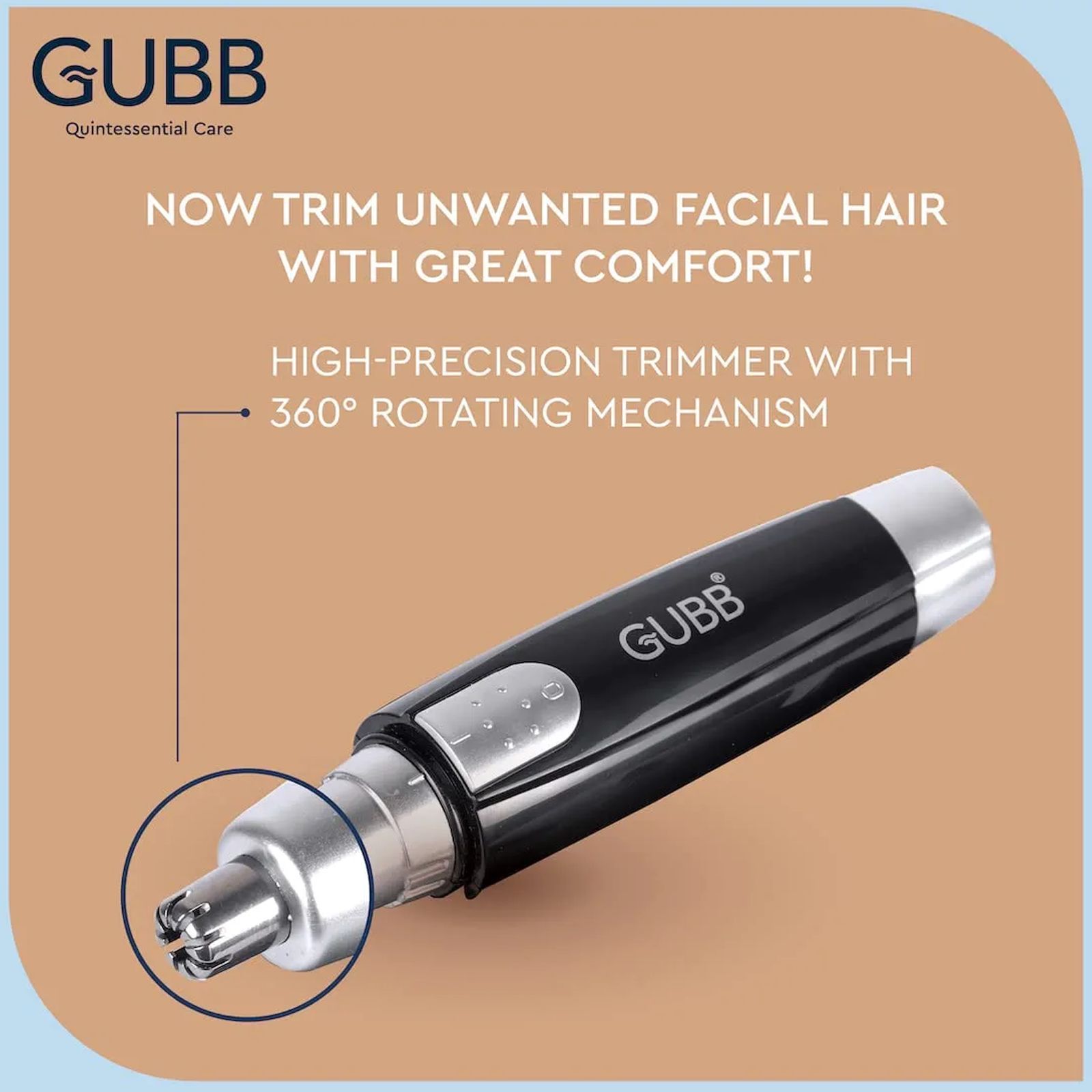 GUBB GB-808 Rechargeable Cordless Dry Trimmer for Nose & Ear for Men & Women (600mins Runtime, 360 Degree Rotating Mechanism, Black)_5