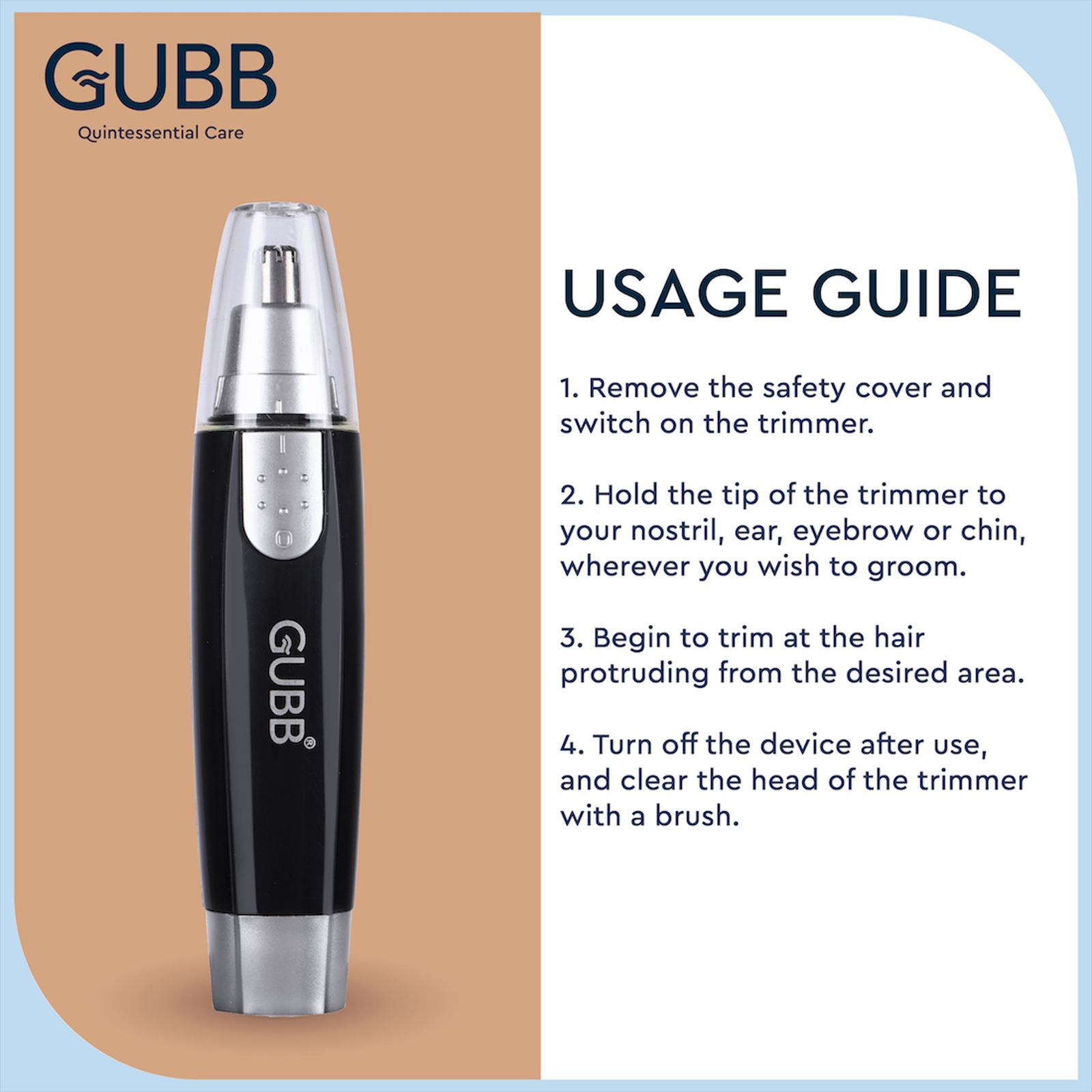 GUBB GB-808 Rechargeable Cordless Dry Trimmer for Nose & Ear for Men & Women (600mins Runtime, 360 Degree Rotating Mechanism, Black)_7