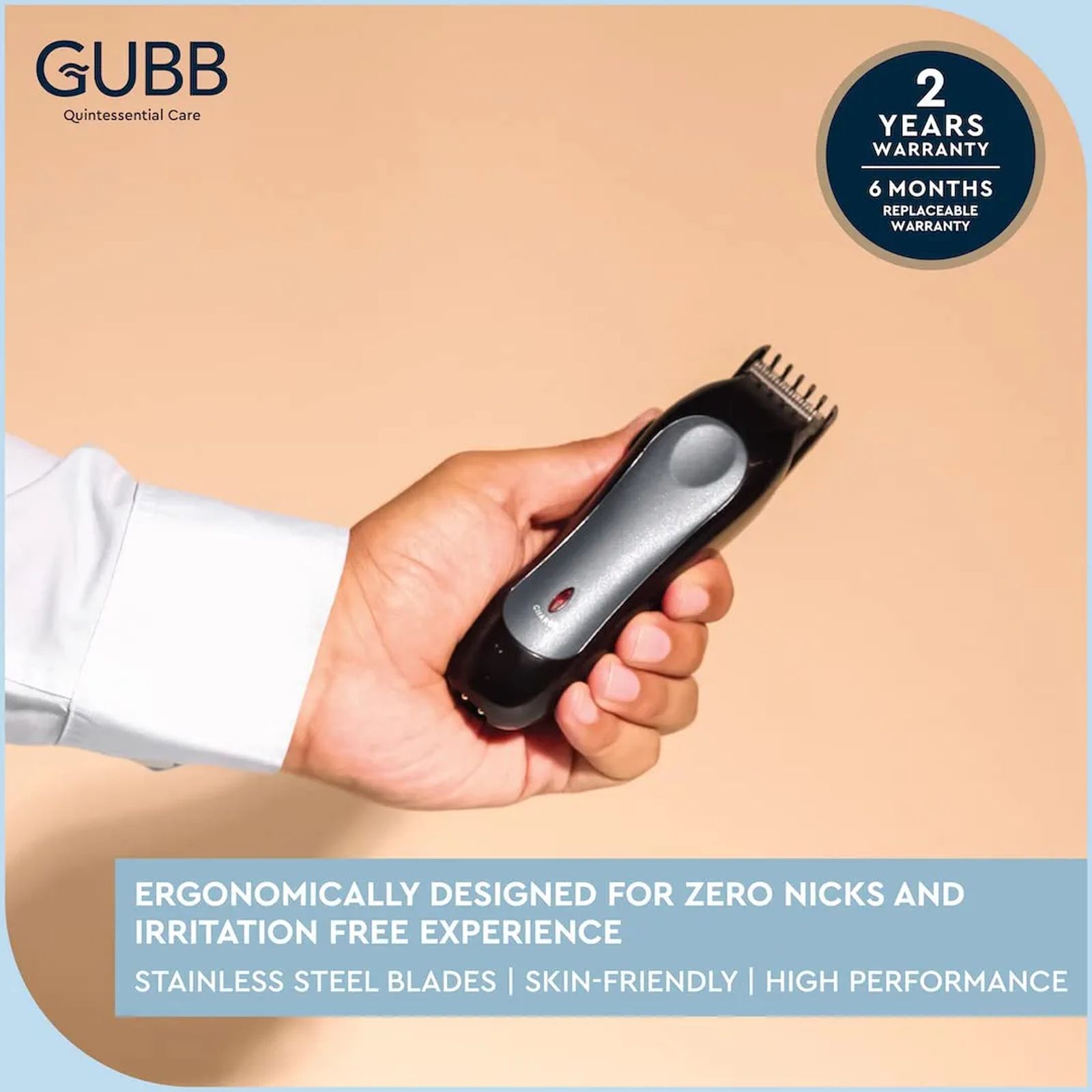 GUBB GB-9018 Rechargeable Cordless Dry Trimmer for Beard with 5 Length Settings for Men (30mins Runtime, 360 Degree Rotating Blades, Black)_5