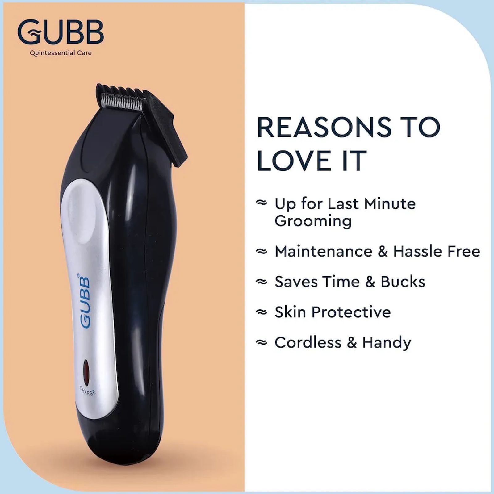 GUBB GB-9018 Rechargeable Cordless Dry Trimmer for Beard with 5 Length Settings for Men (30mins Runtime, 360 Degree Rotating Blades, Black)_6