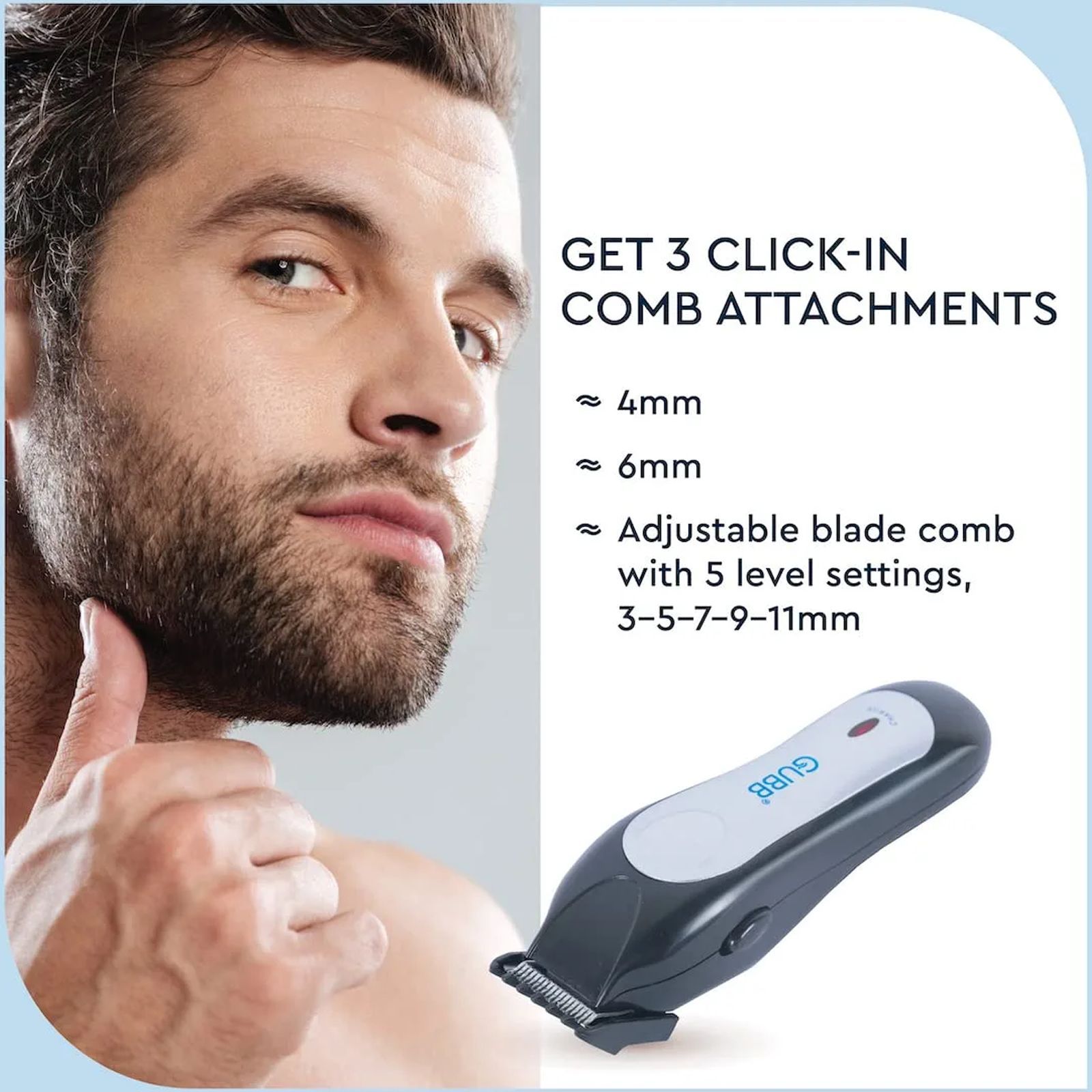 GUBB GB-9018 Rechargeable Cordless Dry Trimmer for Beard with 5 Length Settings for Men (30mins Runtime, 360 Degree Rotating Blades, Black)_4