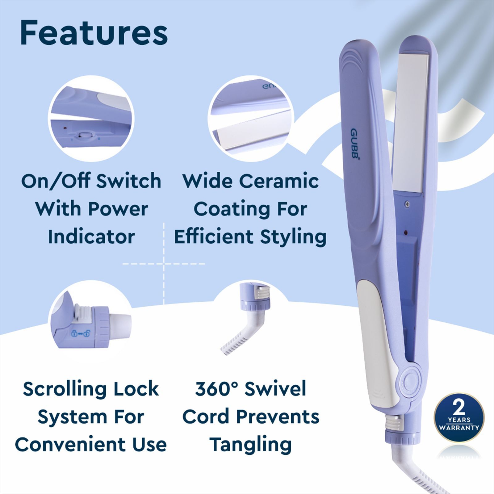 GUBB GB-557 Hair Straightener with Zero-Frizz Technology (Ceramic Plates, Purple)_13