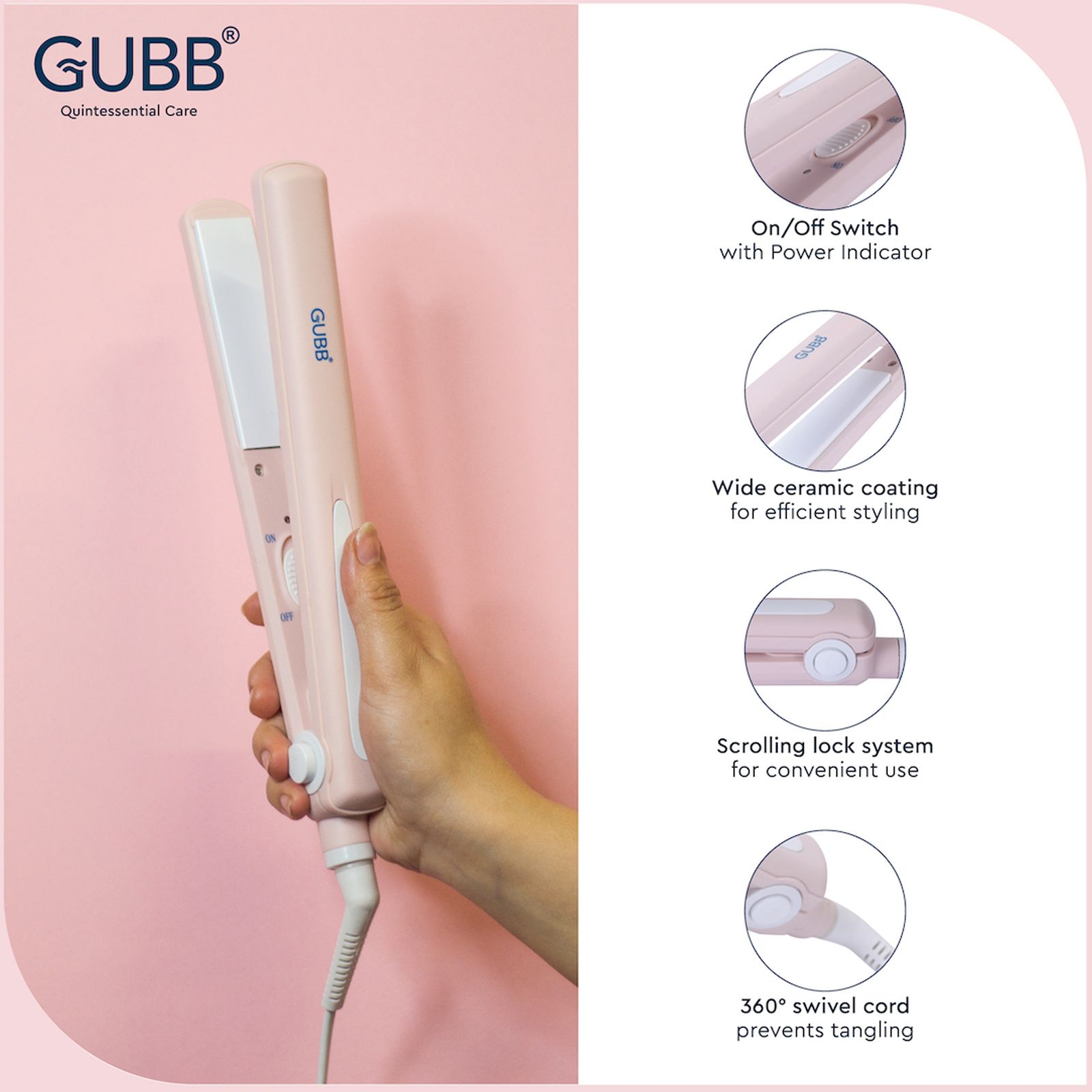GUBB GB-650 Hair Straightener with Zero-Frizz Technology (Ceramic Plates, Pink)_7