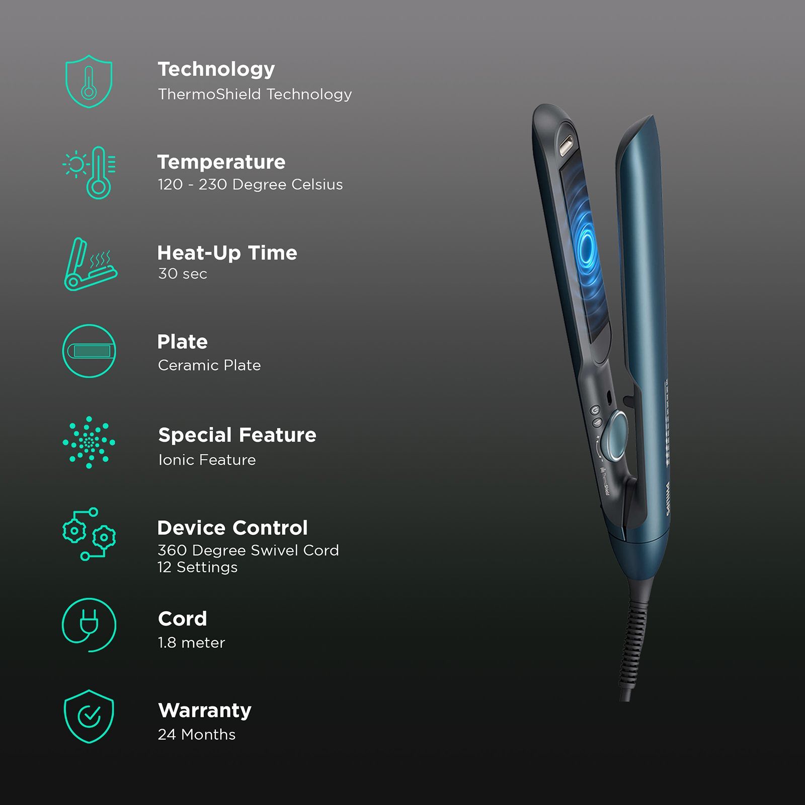 PHILIPS 7000 Series Hair Straightener with ThermoShield Technology (Ceramic Plates, Teal Metallic)_3