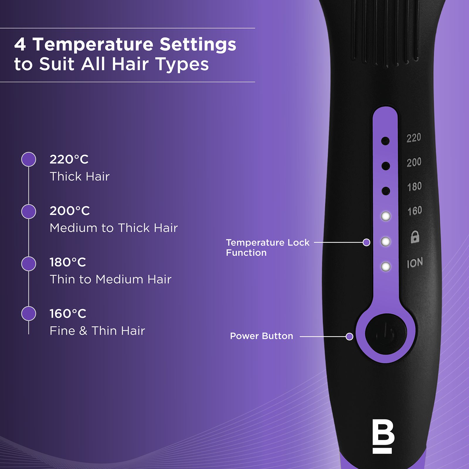 Bblunt Pro Hair Straightening Brush with Ionic Technology (Black & Purple) Bblunt Pro Hair Straightening Brush with Ionic Technology (Black & Purple)_4