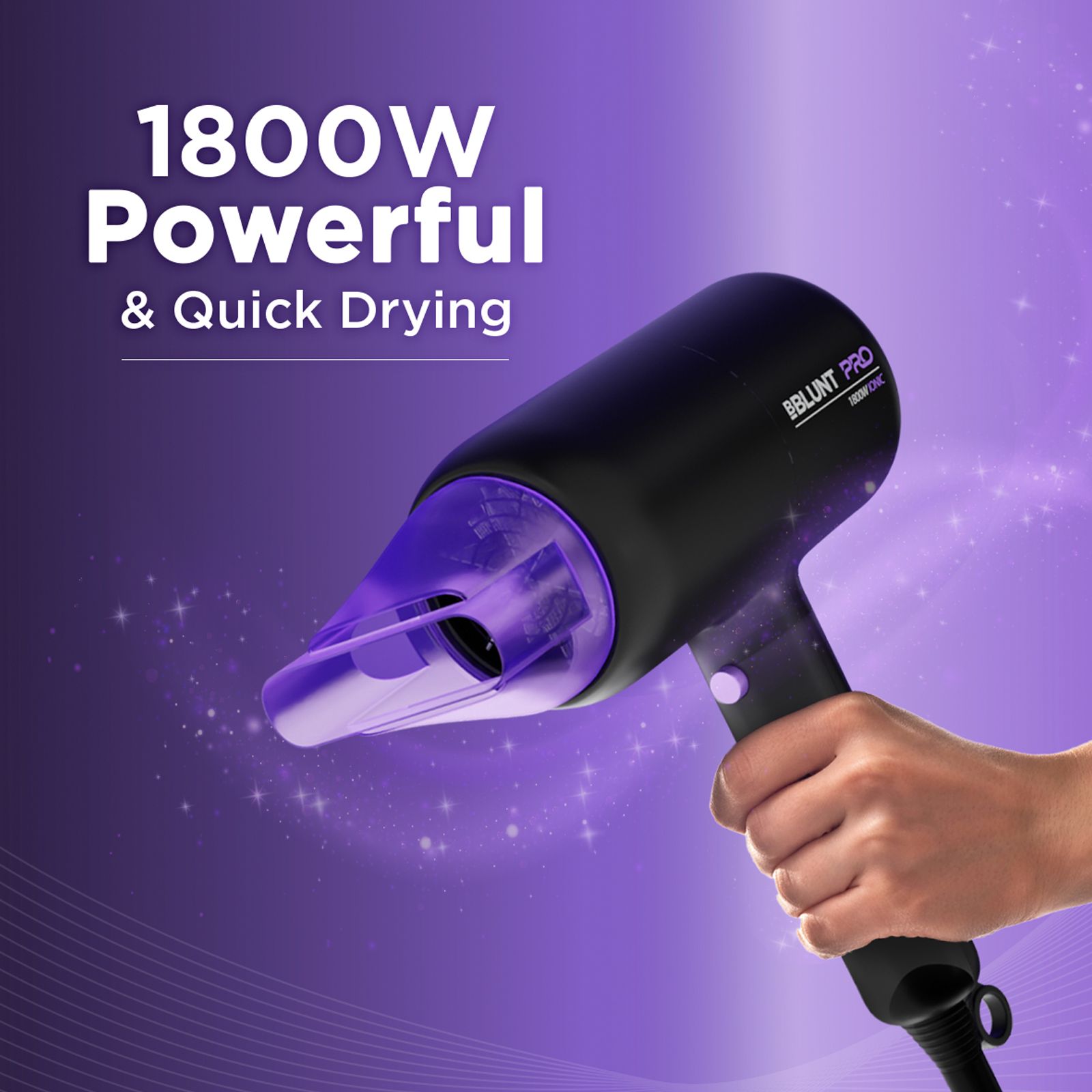 Bblunt Pro Hair Dryer with 3 Heat Settings & Cool Shot (Advanced Ionic Technology, Black & Purple)_4