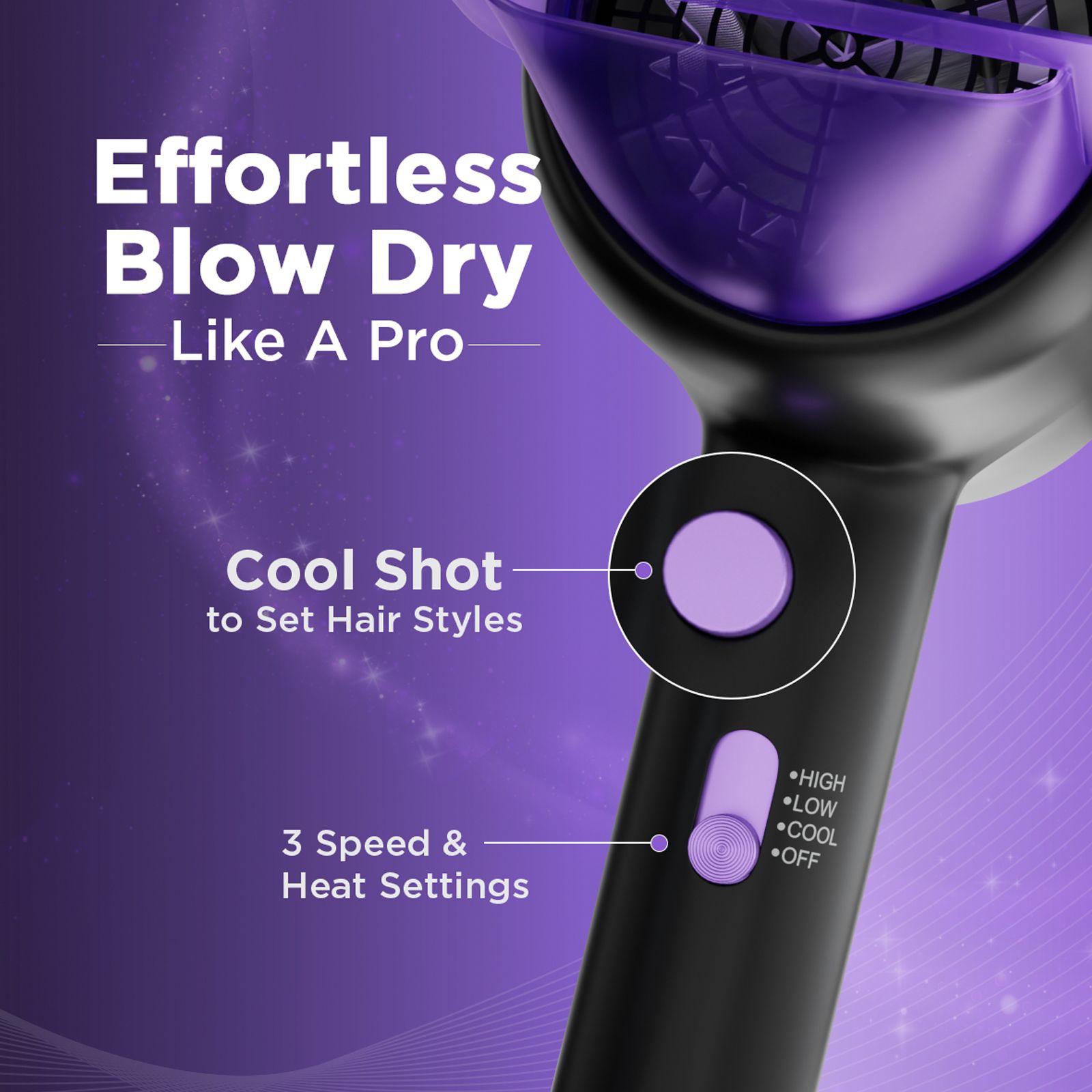 Bblunt Pro Hair Dryer with 3 Heat Settings & Cool Shot (Advanced Ionic Technology, Black & Purple)_6