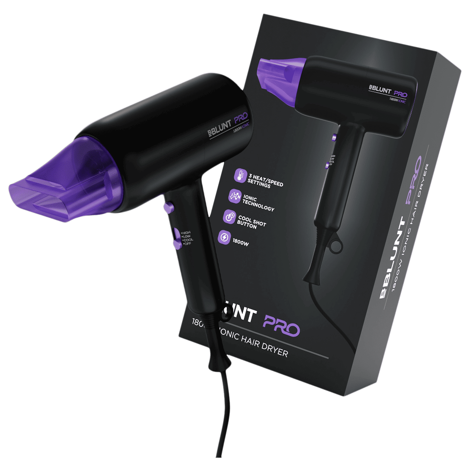 Bblunt Pro Hair Dryer with 3 Heat Settings & Cool Shot (Advanced Ionic Technology, Black & Purple)_7