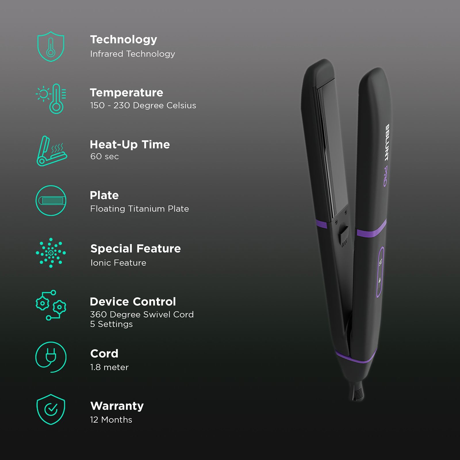 Bblunt Pro Hair Straightener with Ionic Technology (Titanium Plates, Black & Purple)_3