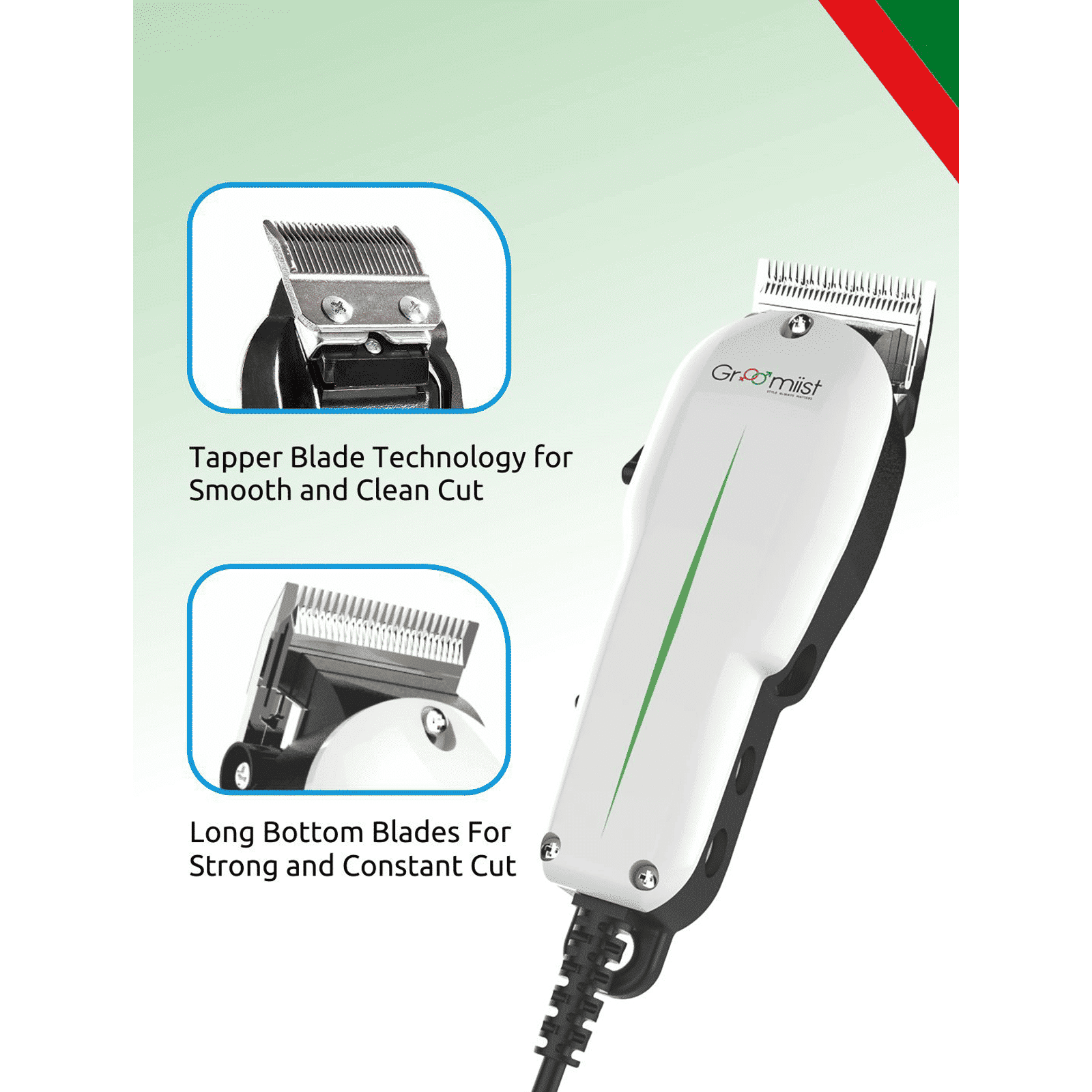 Groomiist Professional Series Corded Dry Trimmer for Body Grooming, Hair Clipping, Beard & Moustache with 6 Length Settings for Men (Durable Long-Lasting Motor, White & Black)_6