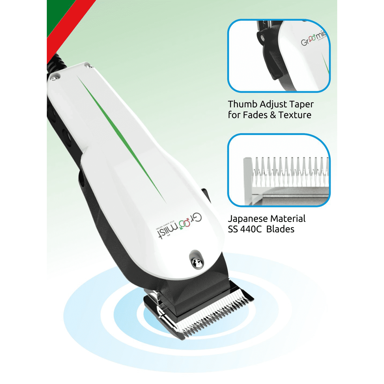 Groomiist Professional Series Corded Dry Trimmer for Body Grooming, Hair Clipping, Beard & Moustache with 6 Length Settings for Men (Durable Long-Lasting Motor, White & Black)_7