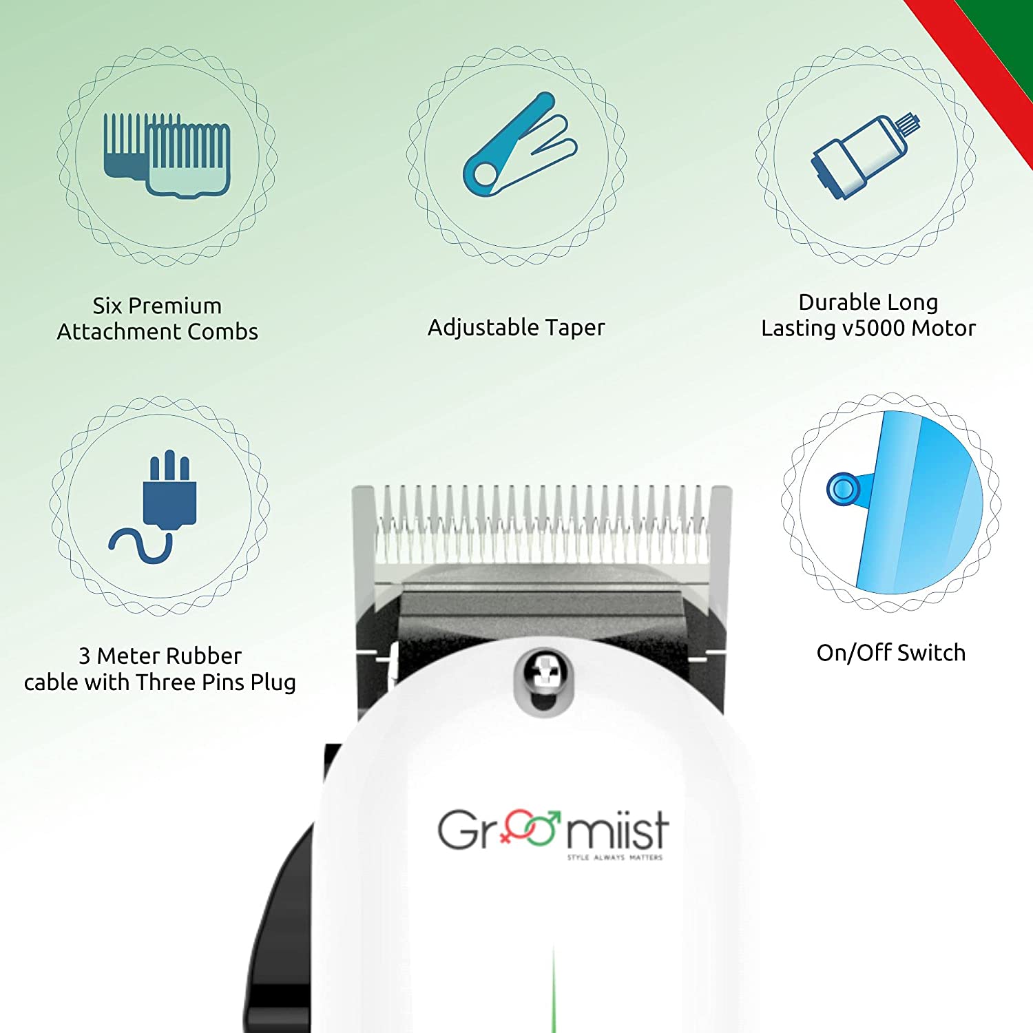 Groomiist Professional Series Corded Dry Trimmer for Body Grooming, Hair Clipping, Beard & Moustache with 6 Length Settings for Men (Durable Long-Lasting Motor, White & Black)_8