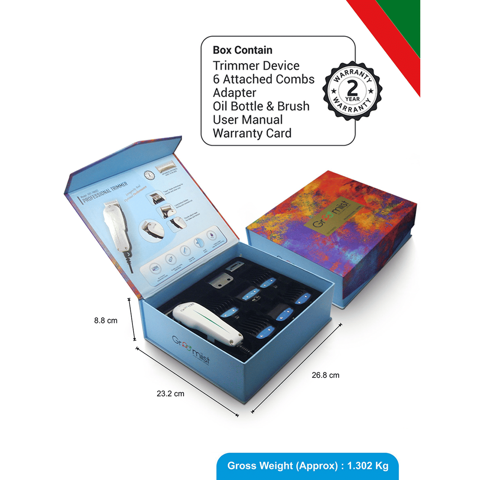 Groomiist Professional Series Corded Dry Trimmer for Body Grooming, Hair Clipping, Beard & Moustache with 6 Length Settings for Men (Durable Long-Lasting Motor, White & Black)_3