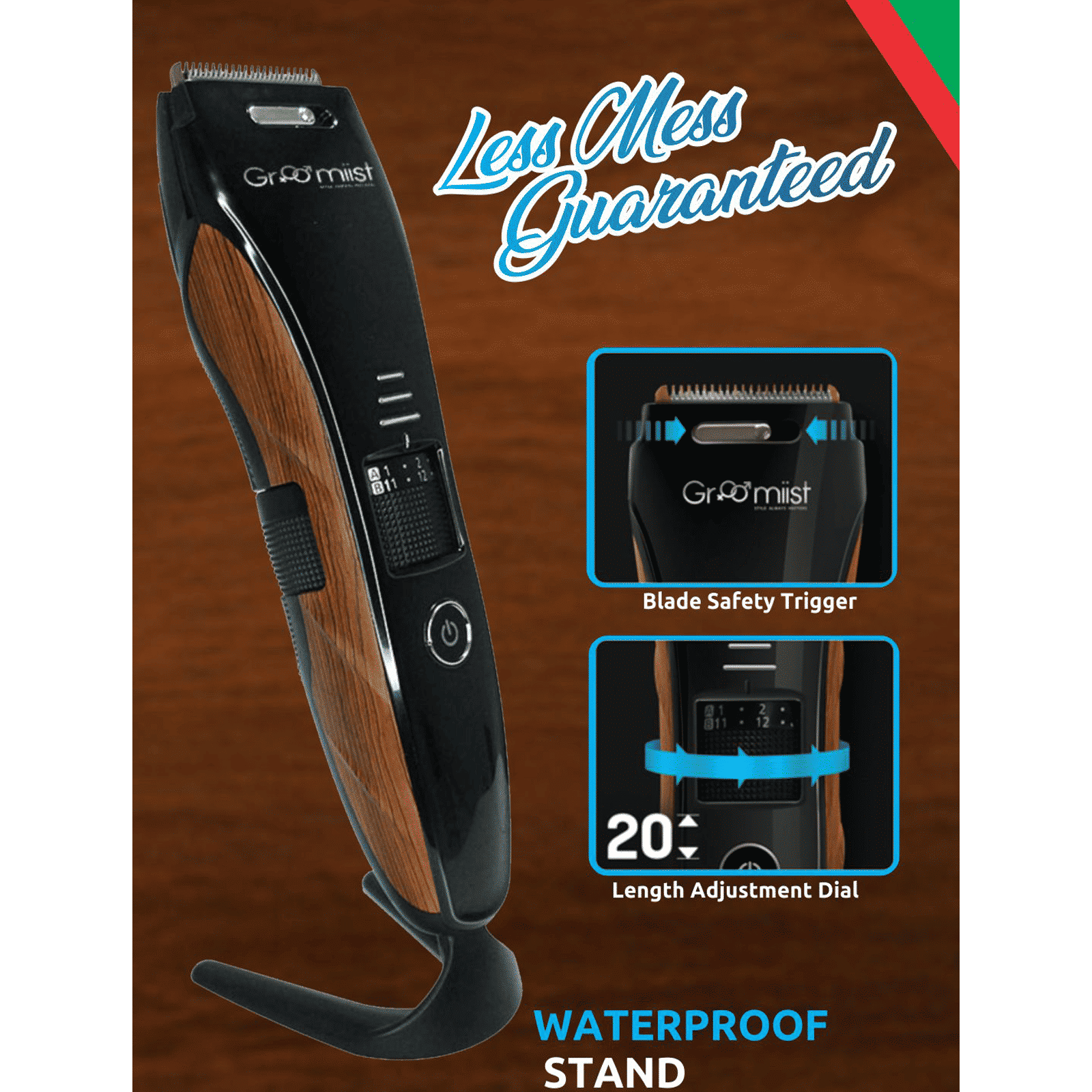 Groomiist Copper Series Rechargeable Corded & Cordless Wet & Dry Trimmer for Hair Clipping, Beard & Moustache with 20 Length Settings for Men (60min Runtime, Digital Charging Display, Black & Wood)_6