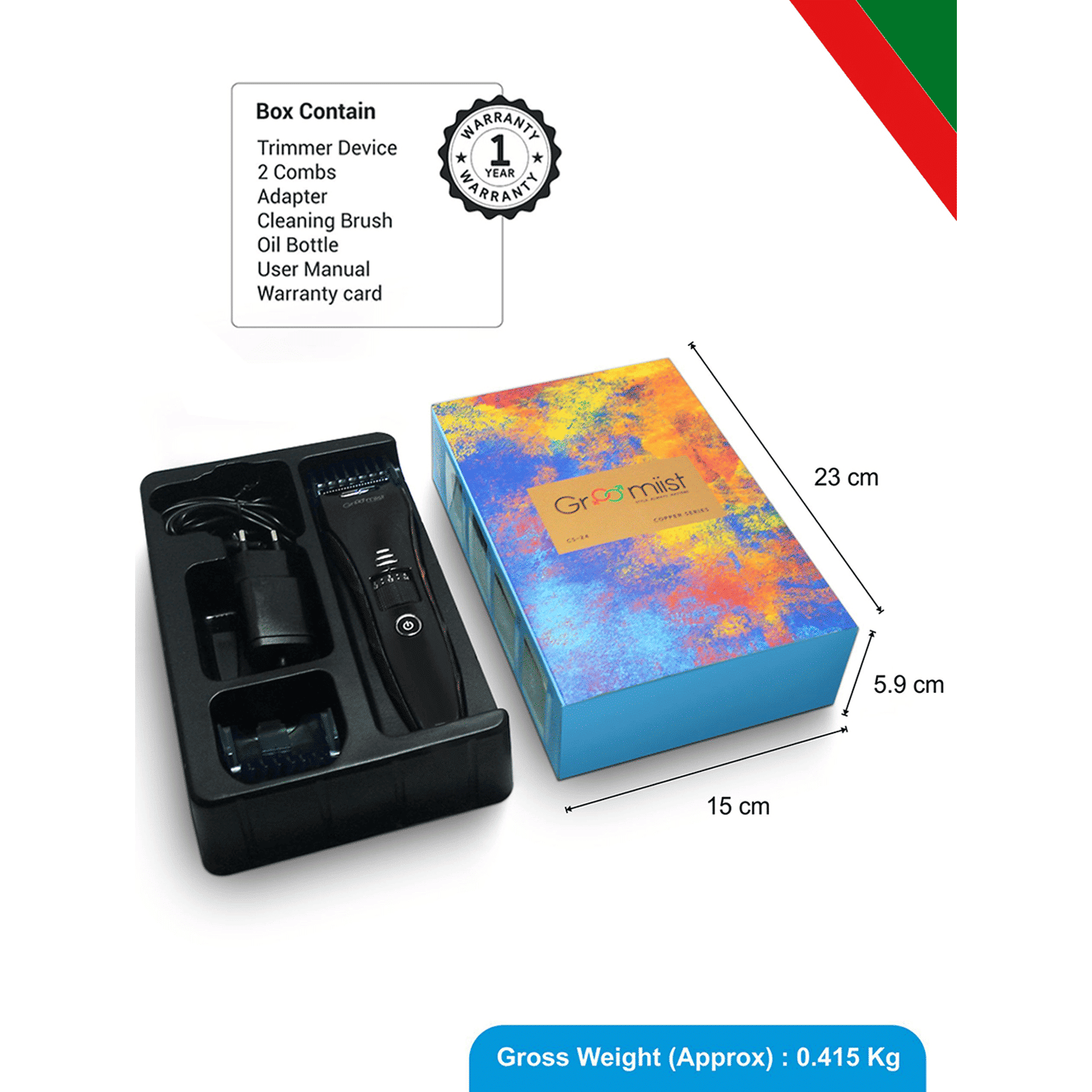 Groomiist Copper Series Rechargeable Corded & Cordless Wet & Dry Trimmer for Hair Clipping, Beard & Moustache with 20 Length Settings for Men (60min Runtime, Digital Charging Display, Black & Wood)_3