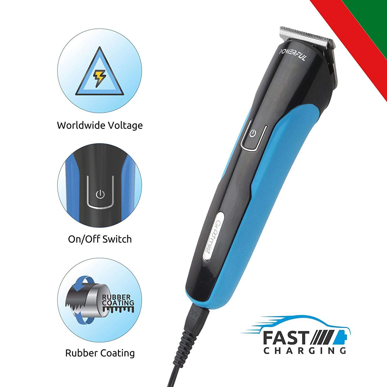 Groomiist Copper Series Rechargeable Corded & Cordless Wet & Dry Trimmer for Hair Clipping, Beard & Moustache with 10 Length Settings for Men (100min Runtime, Quick Charging Dock, Black & Blue)_4