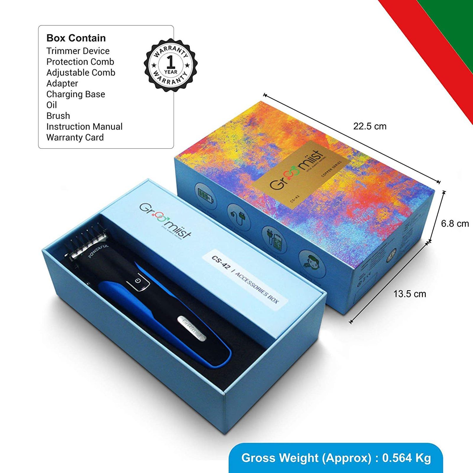 Groomiist Copper Series Rechargeable Corded & Cordless Wet & Dry Trimmer for Hair Clipping, Beard & Moustache with 10 Length Settings for Men (100min Runtime, Quick Charging Dock, Black & Blue)_3