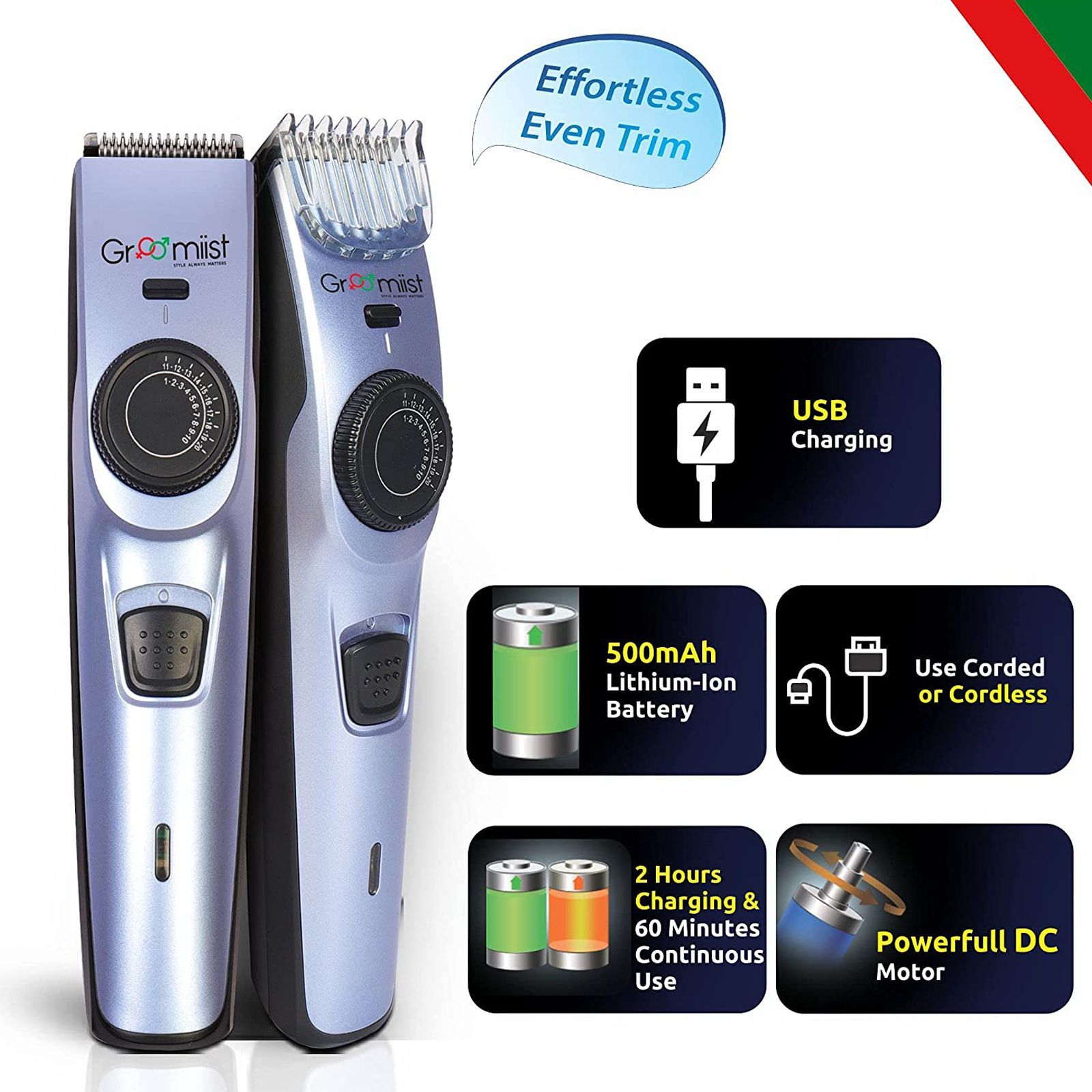 Groomiist Copper Series Rechargeable Cordless Dry Trimmer for Hair Clipping, Beard & Moustache with 20 Length Settings for Men (60min Runtime, LED Indicator, Purple & Black)_5