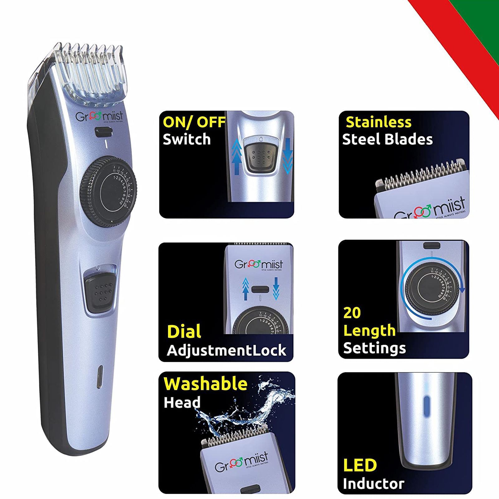 Groomiist Copper Series Rechargeable Cordless Dry Trimmer for Hair Clipping, Beard & Moustache with 20 Length Settings for Men (60min Runtime, LED Indicator, Purple & Black)_6