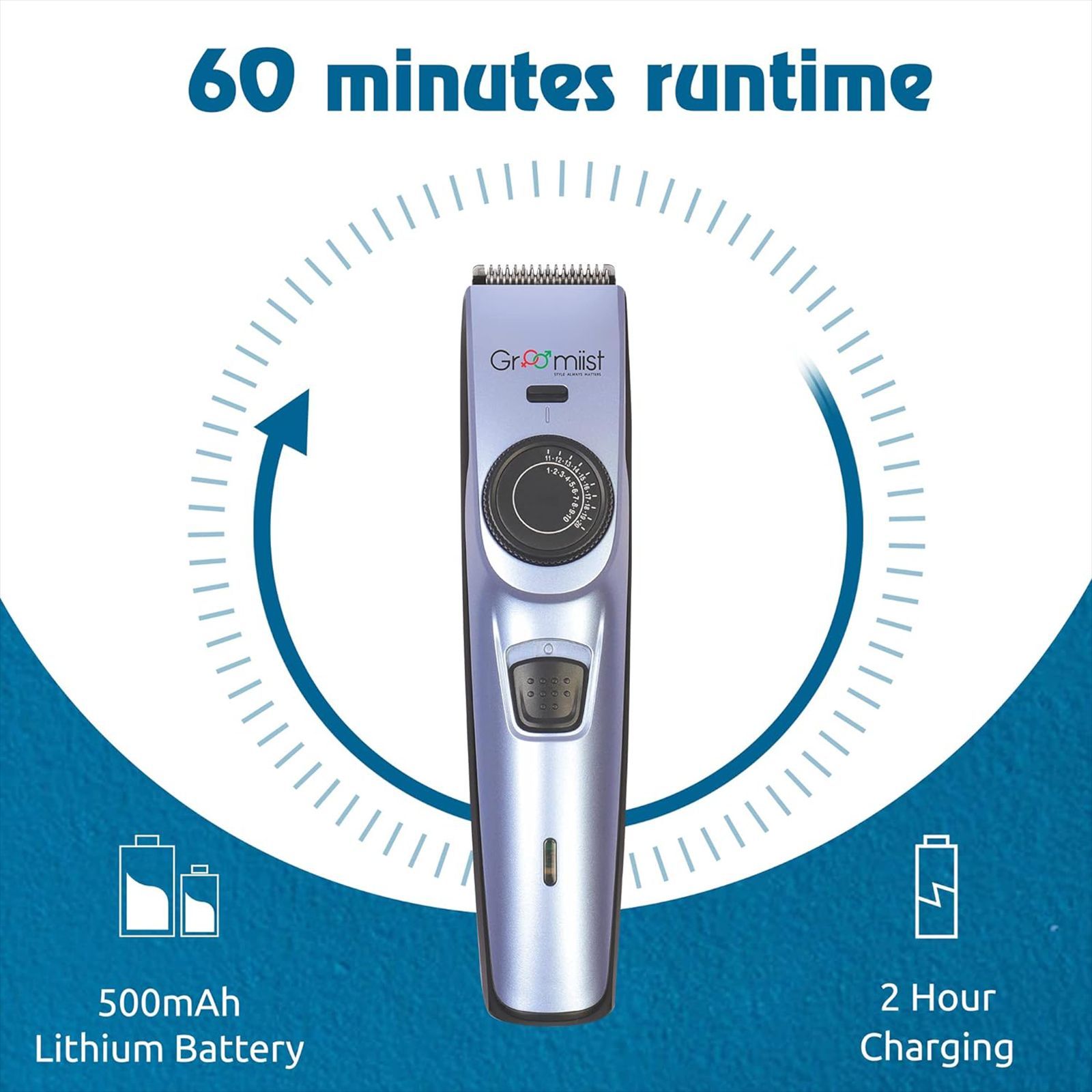 Groomiist Copper Series Rechargeable Cordless Dry Trimmer for Hair Clipping, Beard & Moustache with 20 Length Settings for Men (60min Runtime, LED Indicator, Purple & Black)_11