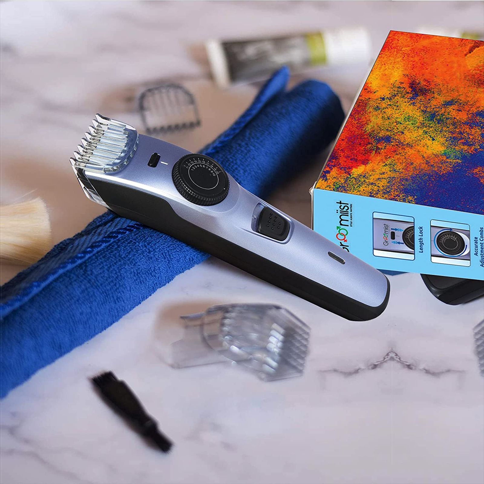 Groomiist Copper Series Rechargeable Cordless Dry Trimmer for Hair Clipping, Beard & Moustache with 20 Length Settings for Men (60min Runtime, LED Indicator, Purple & Black)_12