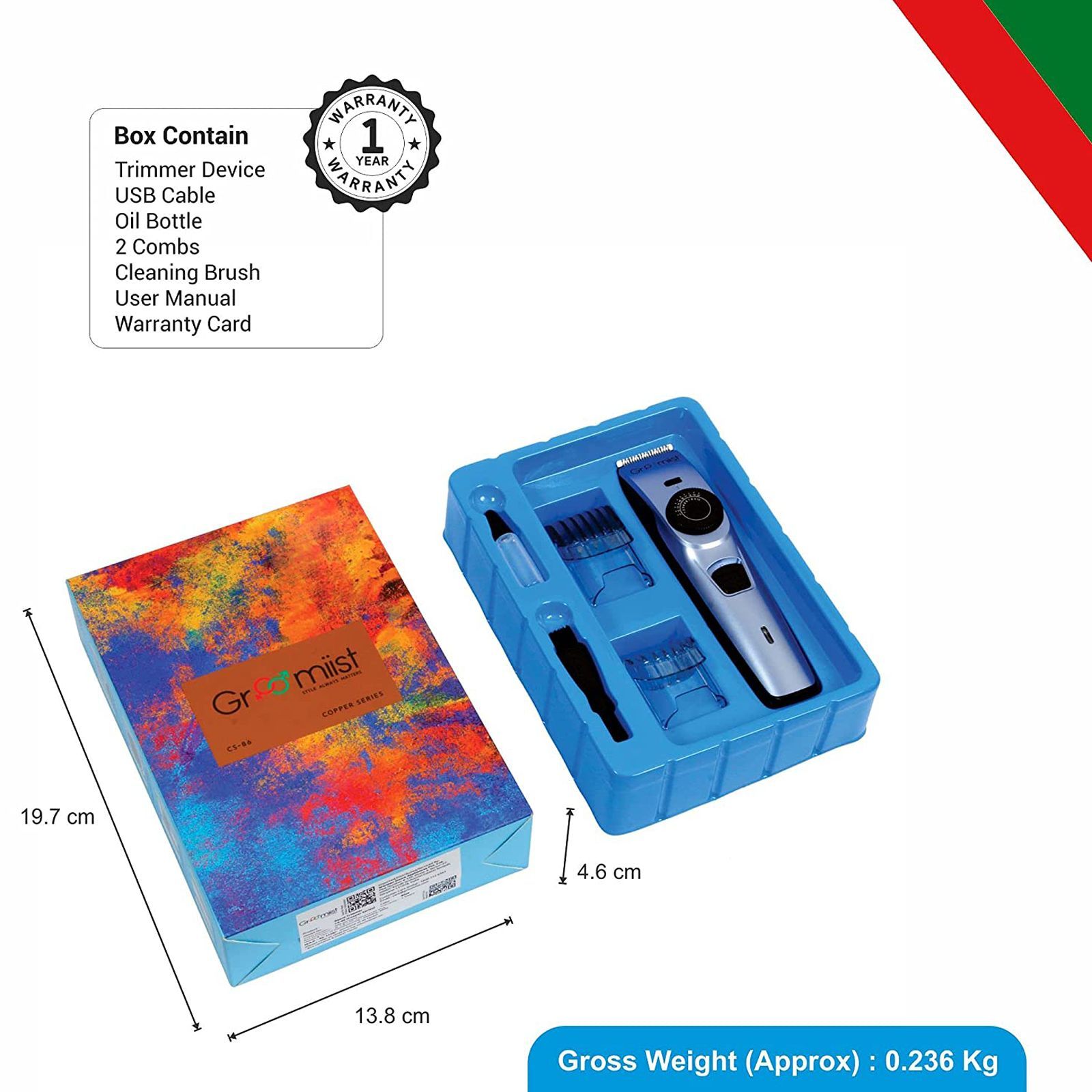 Groomiist Copper Series Rechargeable Cordless Dry Trimmer for Hair Clipping, Beard & Moustache with 20 Length Settings for Men (60min Runtime, LED Indicator, Purple & Black)_4