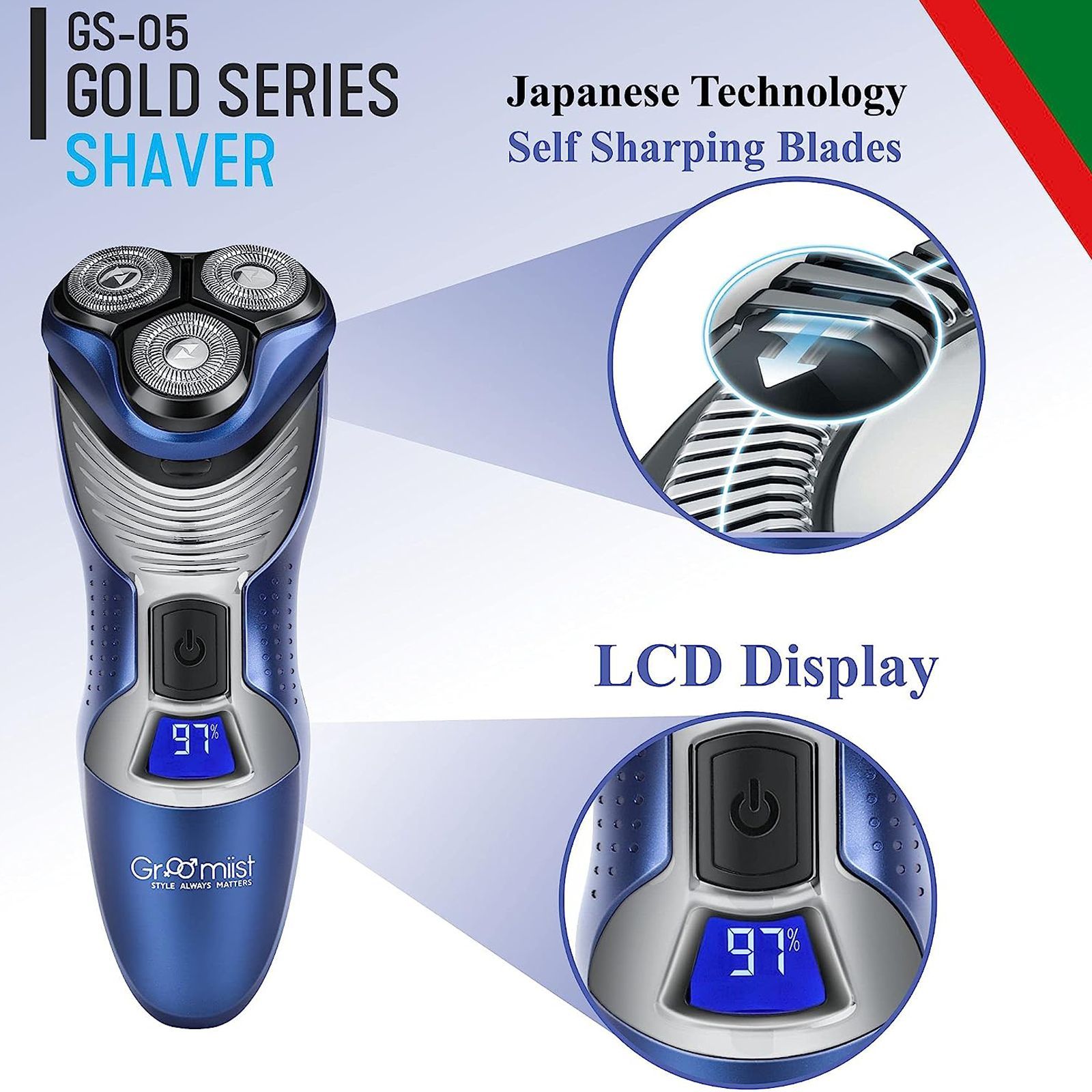 Groomiist Gold Series 2-in-1 Rechargeable Corded & Cordless Shaver for Beard & Moustache for Men (45min Runtime, Japanese Blades Technology, Blue & Silver)_6