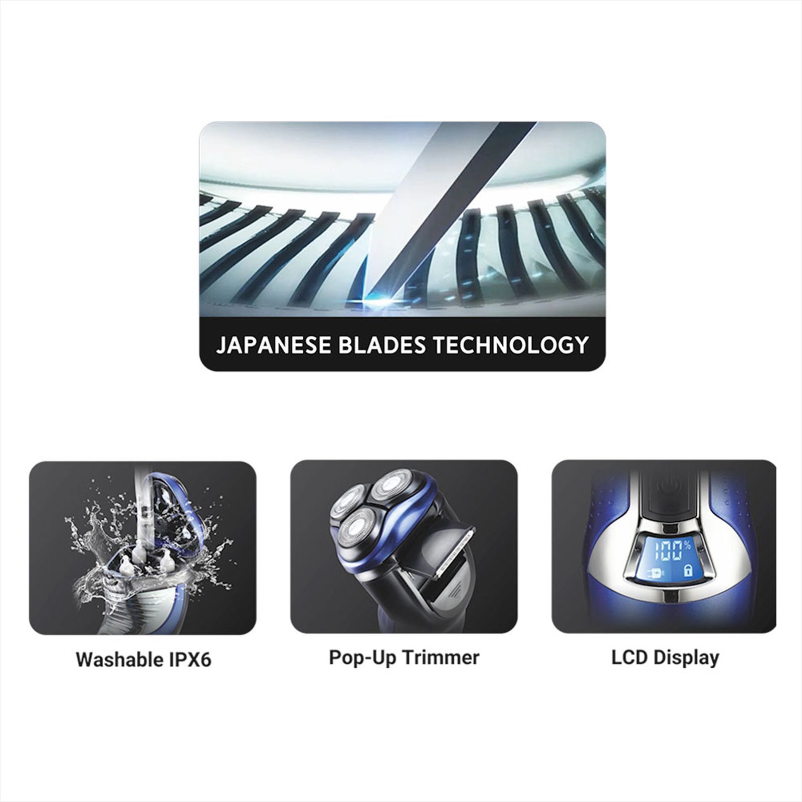 Groomiist Gold Series 2-in-1 Rechargeable Corded & Cordless Shaver for Beard & Moustache for Men (45min Runtime, Japanese Blades Technology, Blue & Silver)_8