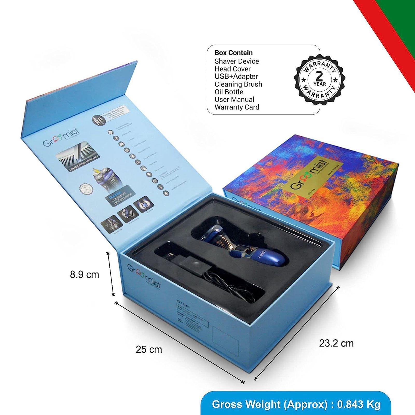 Groomiist Gold Series 2-in-1 Rechargeable Corded & Cordless Shaver for Beard & Moustache for Men (45min Runtime, Japanese Blades Technology, Blue & Silver)_3