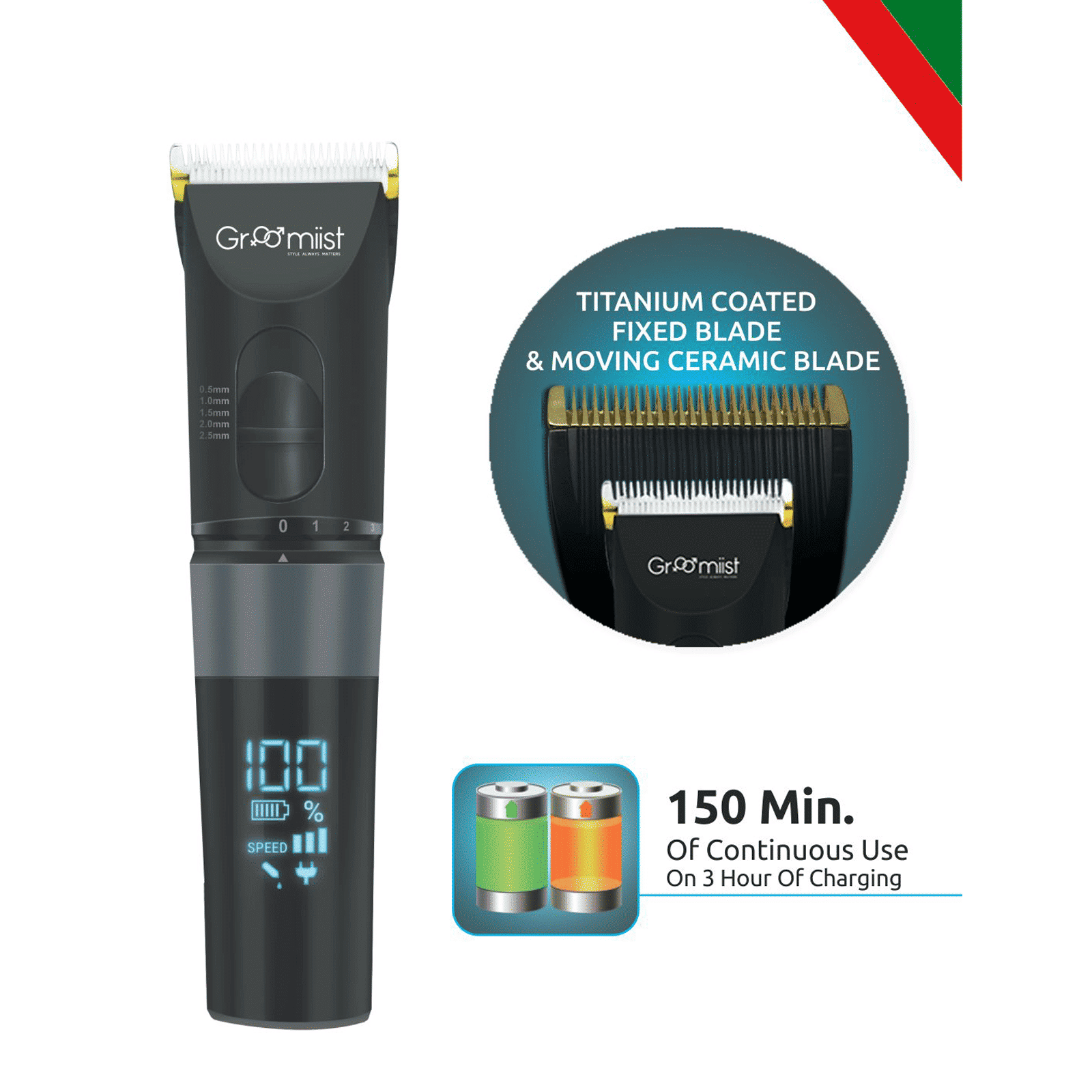 Groomiist Gold Series Rechargeable Corded & Cordless Dry Trimmer for Hair Clipping, Beard & Moustache with 5 Length Settings for Men (180min Runtime, Quick Charging Dock, Black)_7