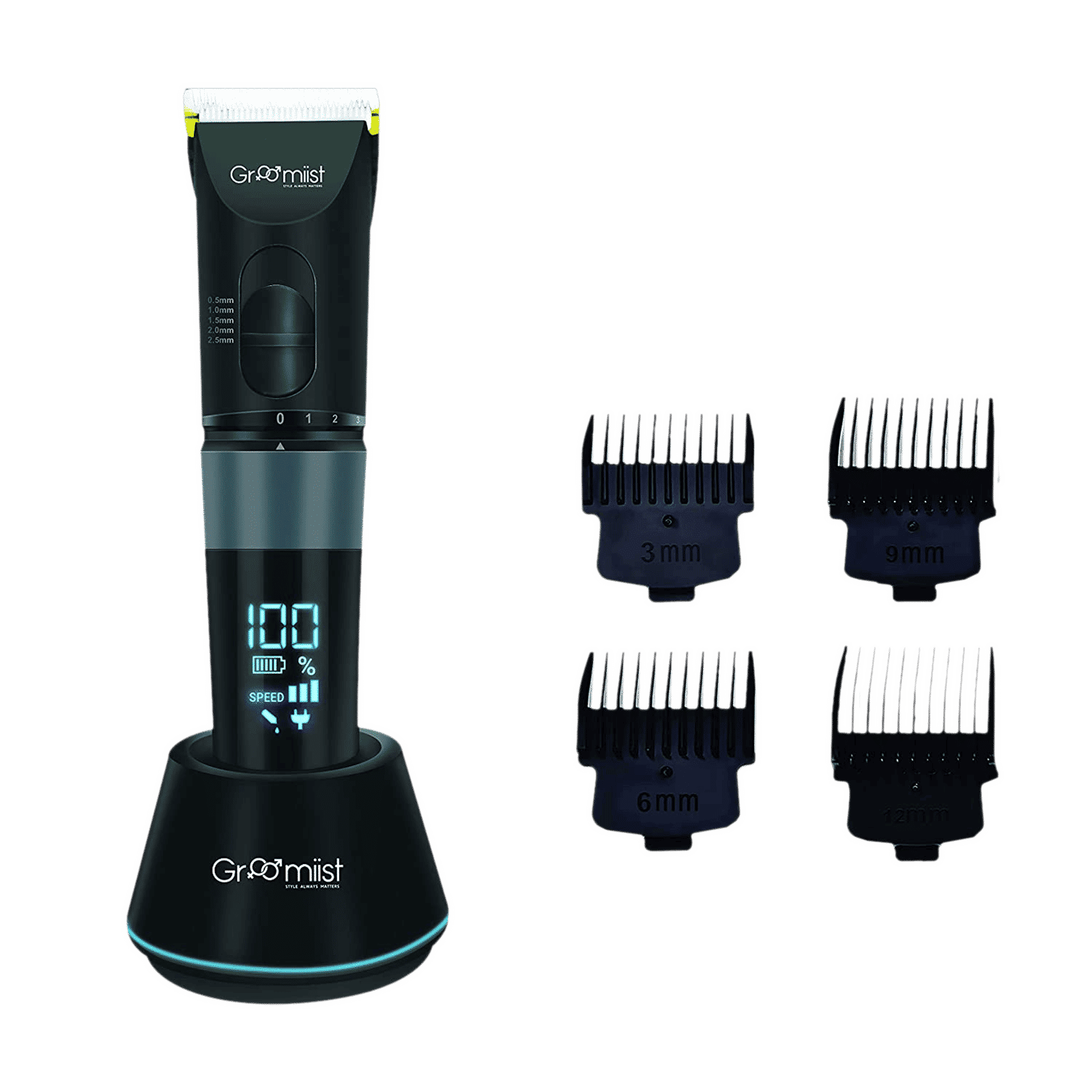 Groomiist Gold Series Rechargeable Corded & Cordless Dry Trimmer for Hair Clipping, Beard & Moustache with 5 Length Settings for Men (180min Runtime, Quick Charging Dock, Black)_13