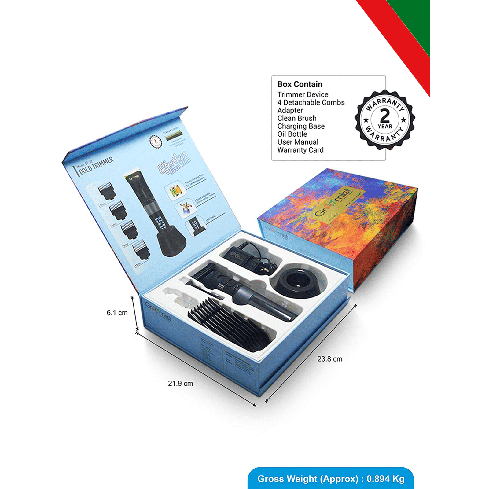 Groomiist Gold Series Rechargeable Corded & Cordless Dry Trimmer for Hair Clipping, Beard & Moustache with 5 Length Settings for Men (180min Runtime, Quick Charging Dock, Black)_4