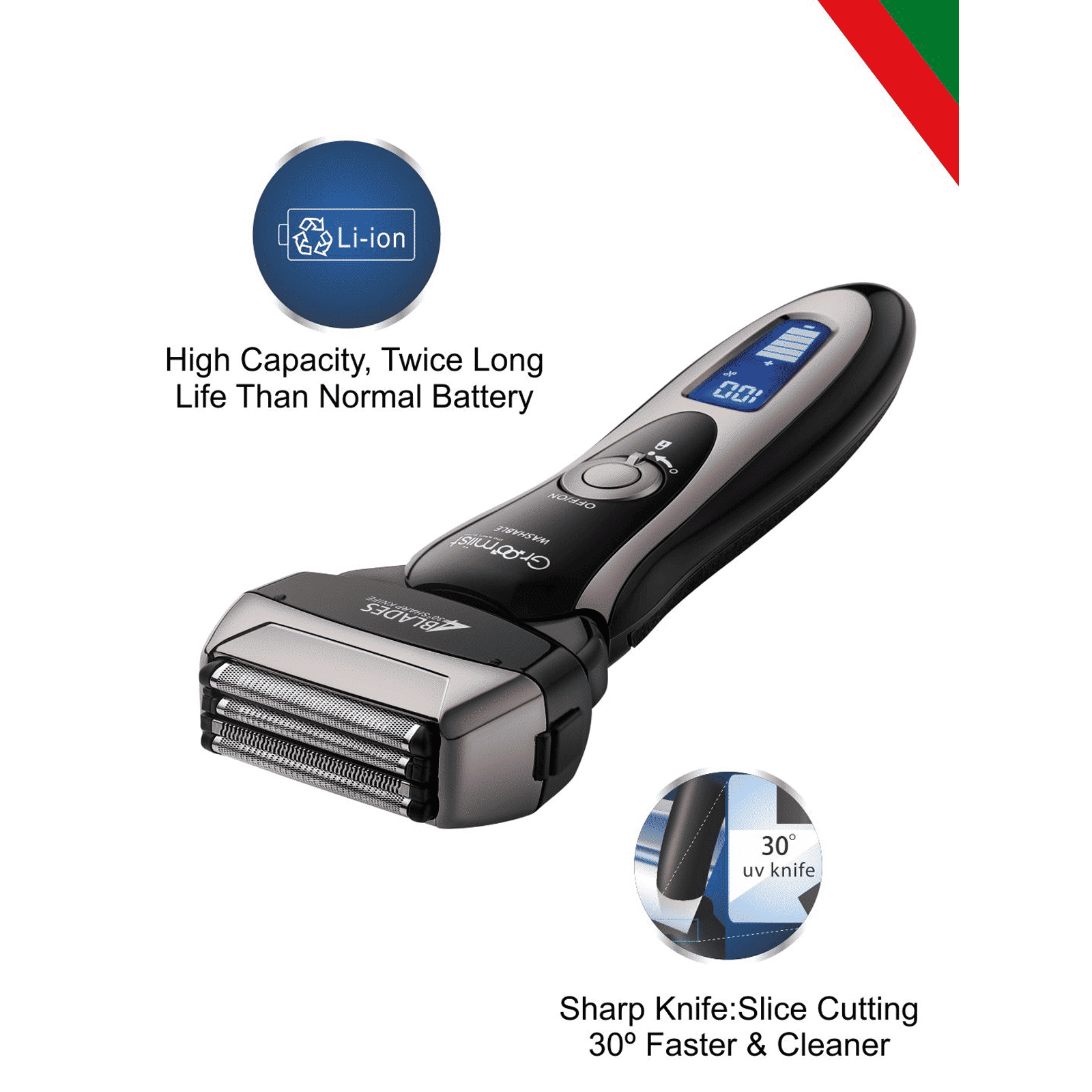 Groomiist Platinum Series Rechargeable Corded & Cordless Shaver for Beard & Moustache for Men (45min Runtime, 4 Heads Technology, Black & Silver) Groomiist Platinum Series Rechargeable Corded & Cordless Shaver for Beard & Moustache for Men (45min Runtime, 4 Heads Technology, Black & Silver)_7