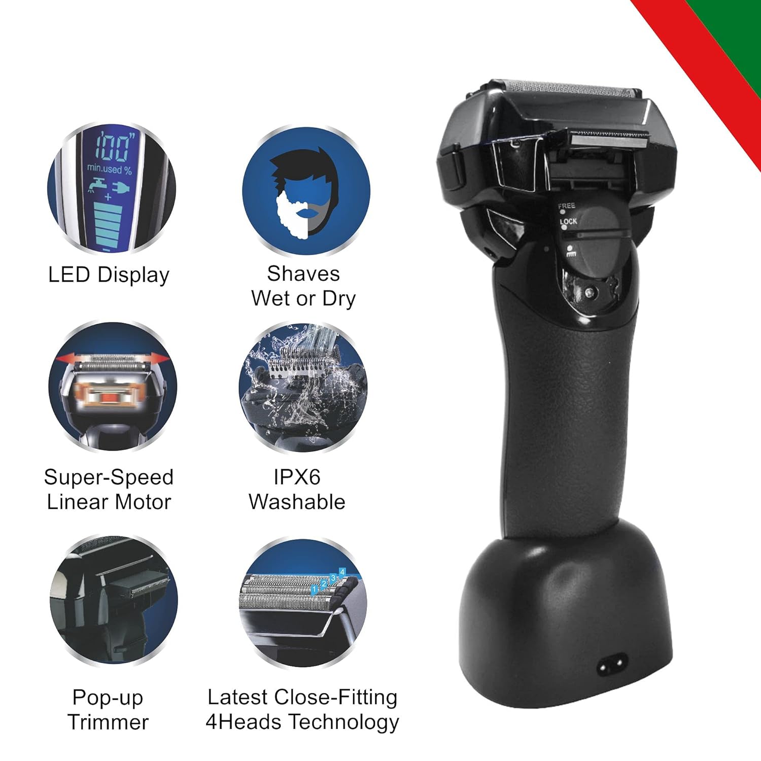 Groomiist Platinum Series Rechargeable Corded & Cordless Shaver for Beard & Moustache for Men (45min Runtime, 4 Heads Technology, Black & Silver) Groomiist Platinum Series Rechargeable Corded & Cordless Shaver for Beard & Moustache for Men (45min Runtime, 4 Heads Technology, Black & Silver)_8