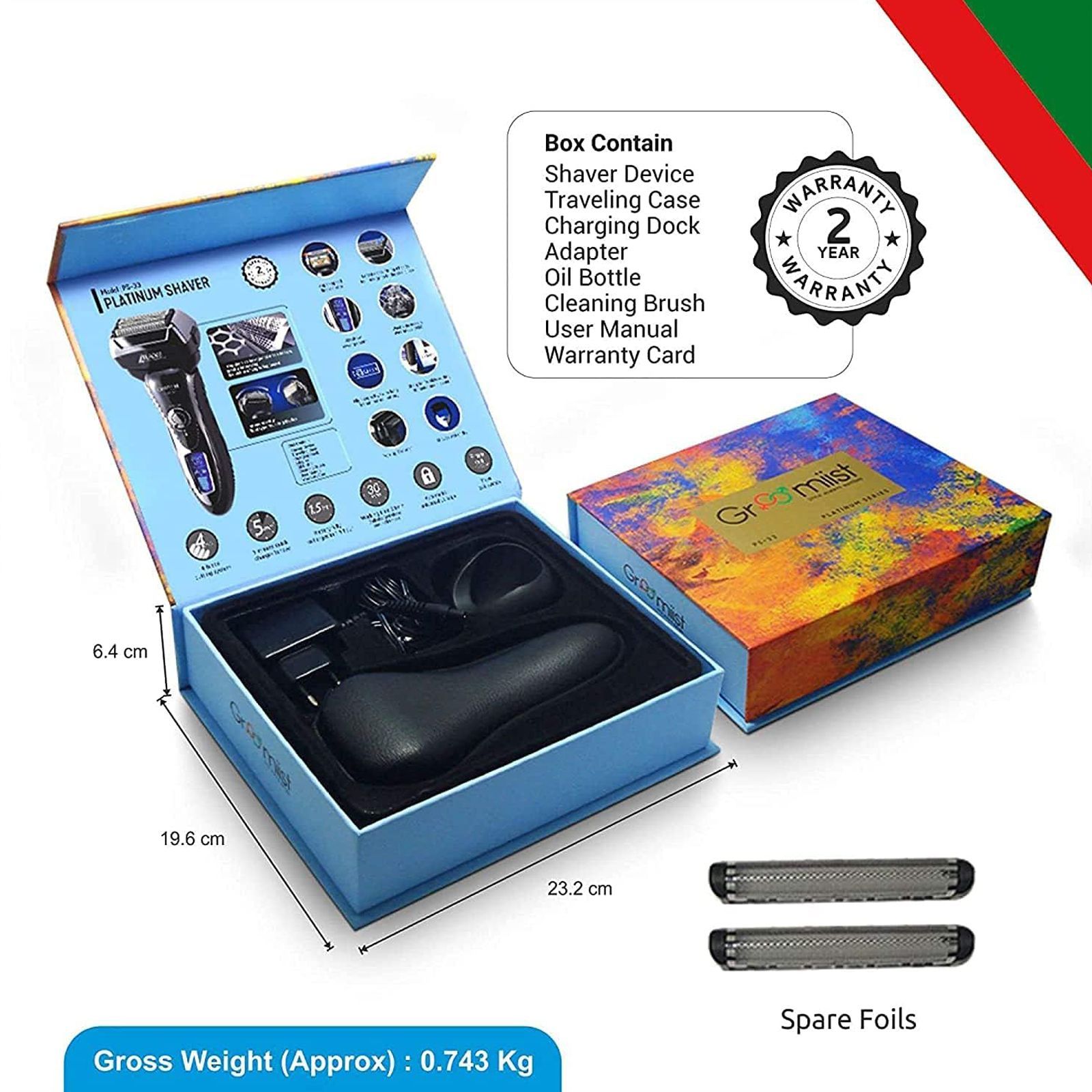 Groomiist Platinum Series Rechargeable Corded & Cordless Shaver for Beard & Moustache for Men (45min Runtime, 4 Heads Technology, Black & Silver) Groomiist Platinum Series Rechargeable Corded & Cordless Shaver for Beard & Moustache for Men (45min Runtime, 4 Heads Technology, Black & Silver)_4