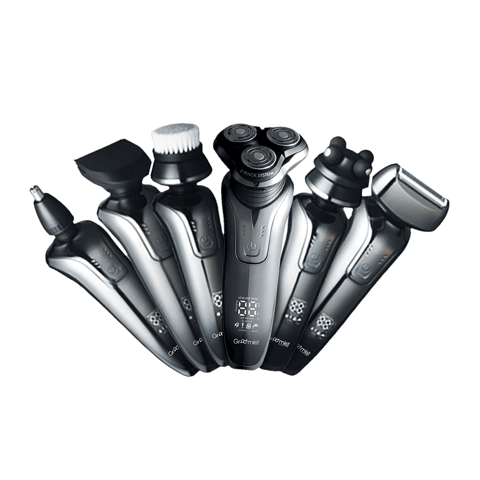 Groomiist Platinum Series 6-in-1 Rechargeable Corded & Cordless Grooming Kit for Face, Nose, Beard & Moustache for Men (60min Runtime, LCD Digital Display, Black)_3