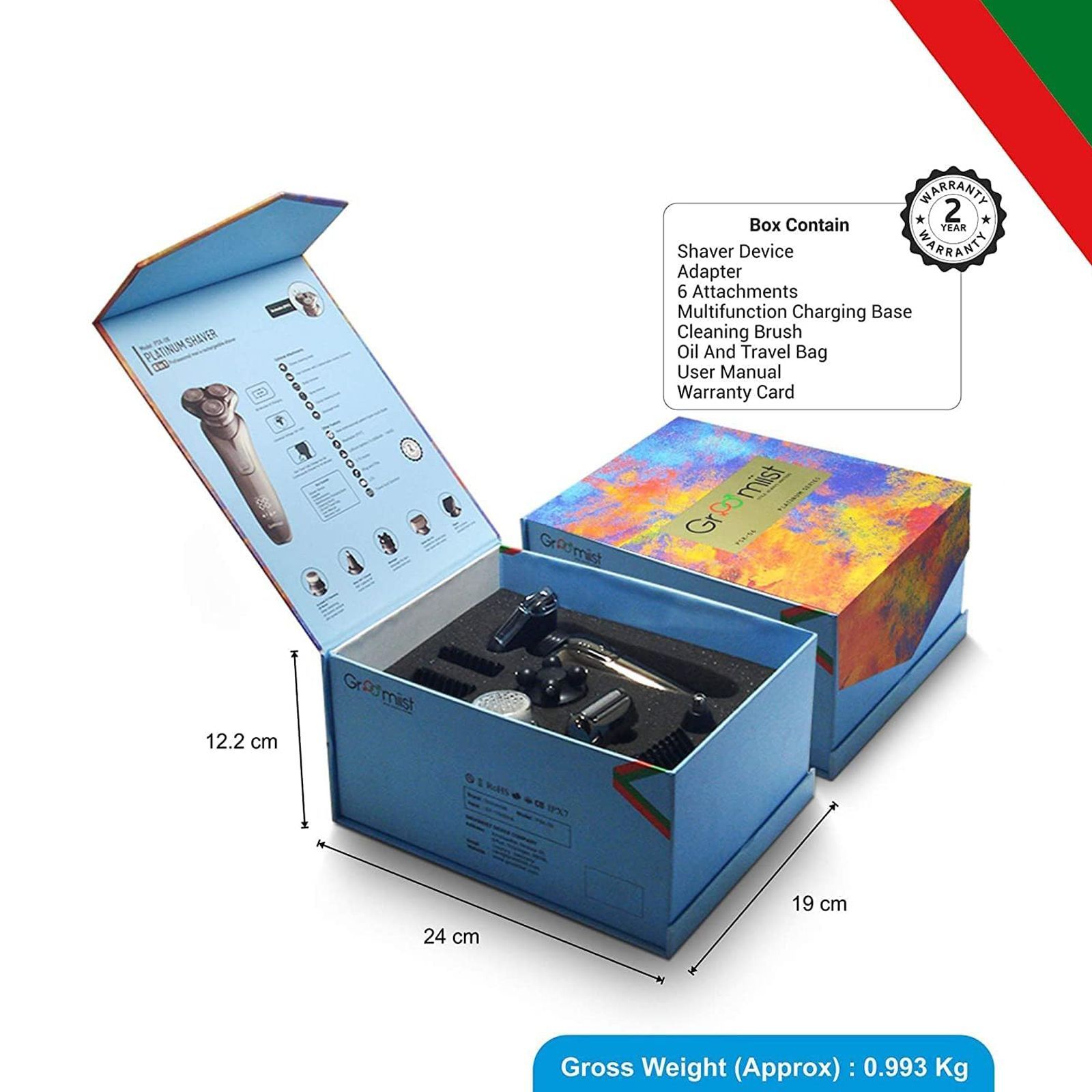 Groomiist Platinum Series 6-in-1 Rechargeable Corded & Cordless Grooming Kit for Face, Nose, Beard & Moustache for Men (60min Runtime, LCD Digital Display, Black)_4