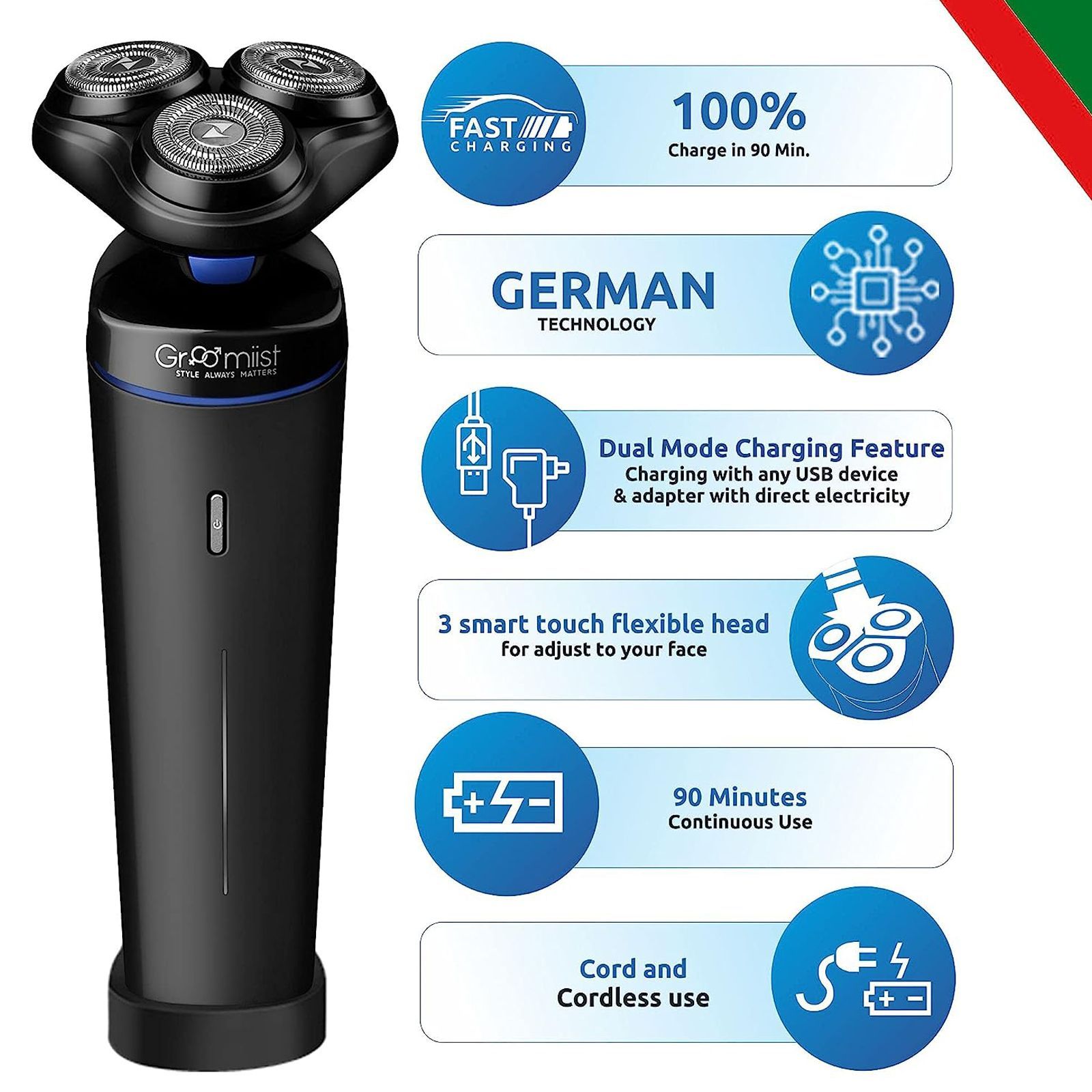 Groomiist Platinum Series 3-in-1 Rechargeable Corded & Cordless Grooming Kit for Nose, Beard & Moustache for Men (90min Runtime, Japanese Blades Technology, Black) Groomiist Platinum Series 3-in-1 Rechargeable Corded & Cordless Grooming Kit for Nose, Beard & Moustache for Men (90min Runtime, Japanese Blades Technology, Black)_5