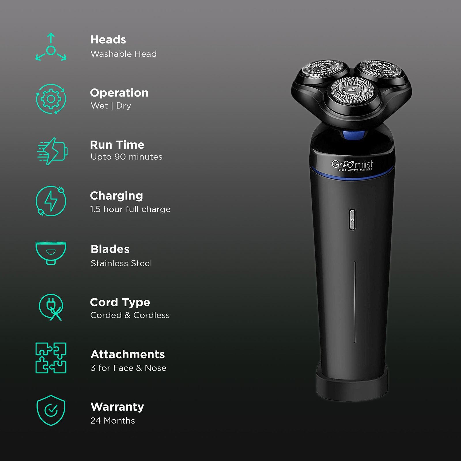 Groomiist Platinum Series 3-in-1 Rechargeable Corded & Cordless Grooming Kit for Nose, Beard & Moustache for Men (90min Runtime, Japanese Blades Technology, Black) Groomiist Platinum Series 3-in-1 Rechargeable Corded & Cordless Grooming Kit for Nose, Beard & Moustache for Men (90min Runtime, Japanese Blades Technology, Black)_2