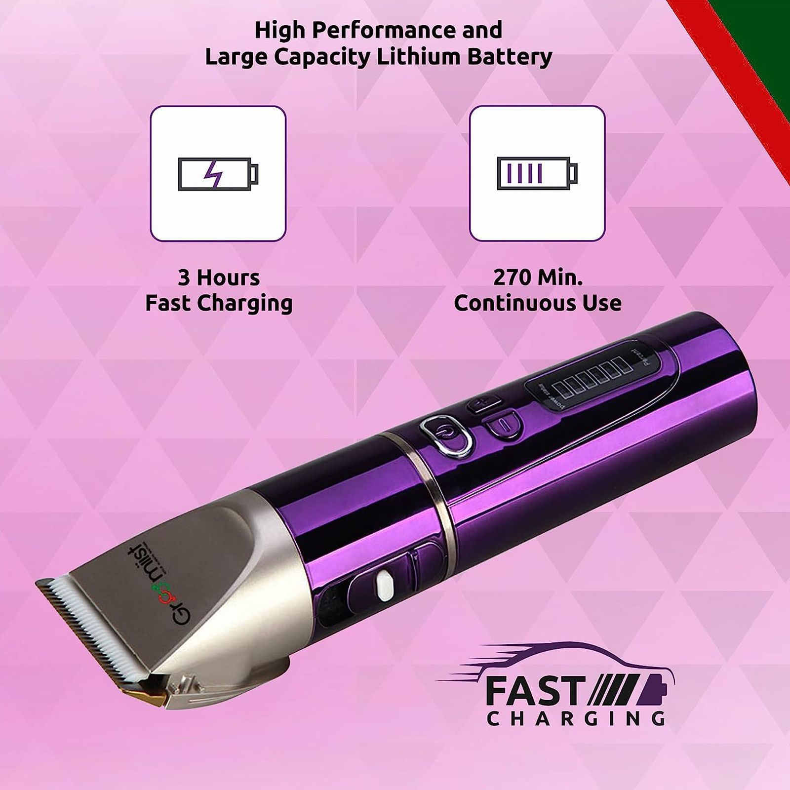 Groomiist Platinum Series Rechargeable Corded & Cordless Dry Trimmer for Hair Clipping, Beard & Moustache with 4 Length Settings for Men (270min Runtime, Charging Dock, Purple & Ivory)_7