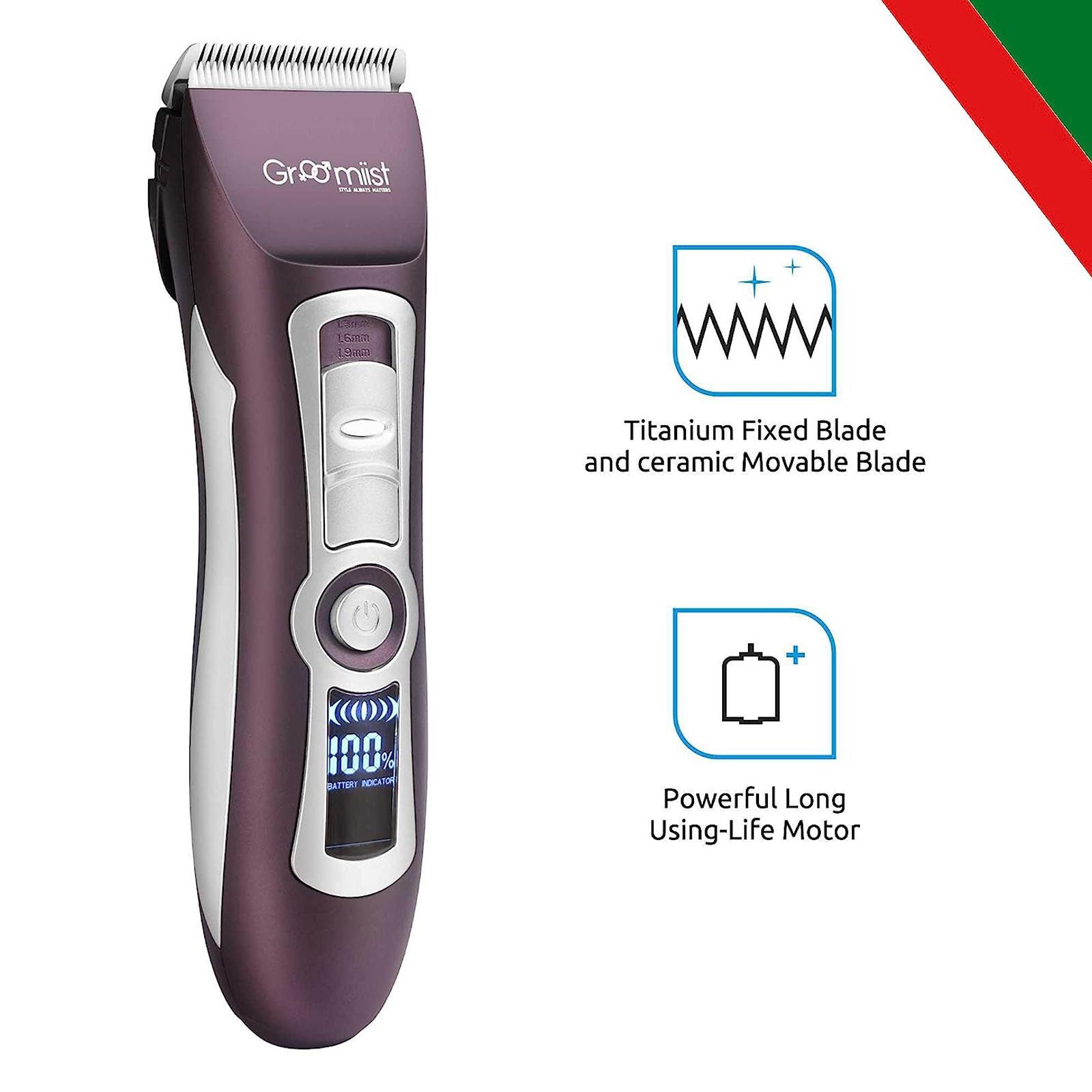 Groomiist Platinum Series Rechargeable Corded & Cordless Dry Trimmer for Hair Clipping, Beard & Moustache with 4 Length Settings for Men (300min Runtime, LCD Display with Indicators, Brown & Ivory)_5
