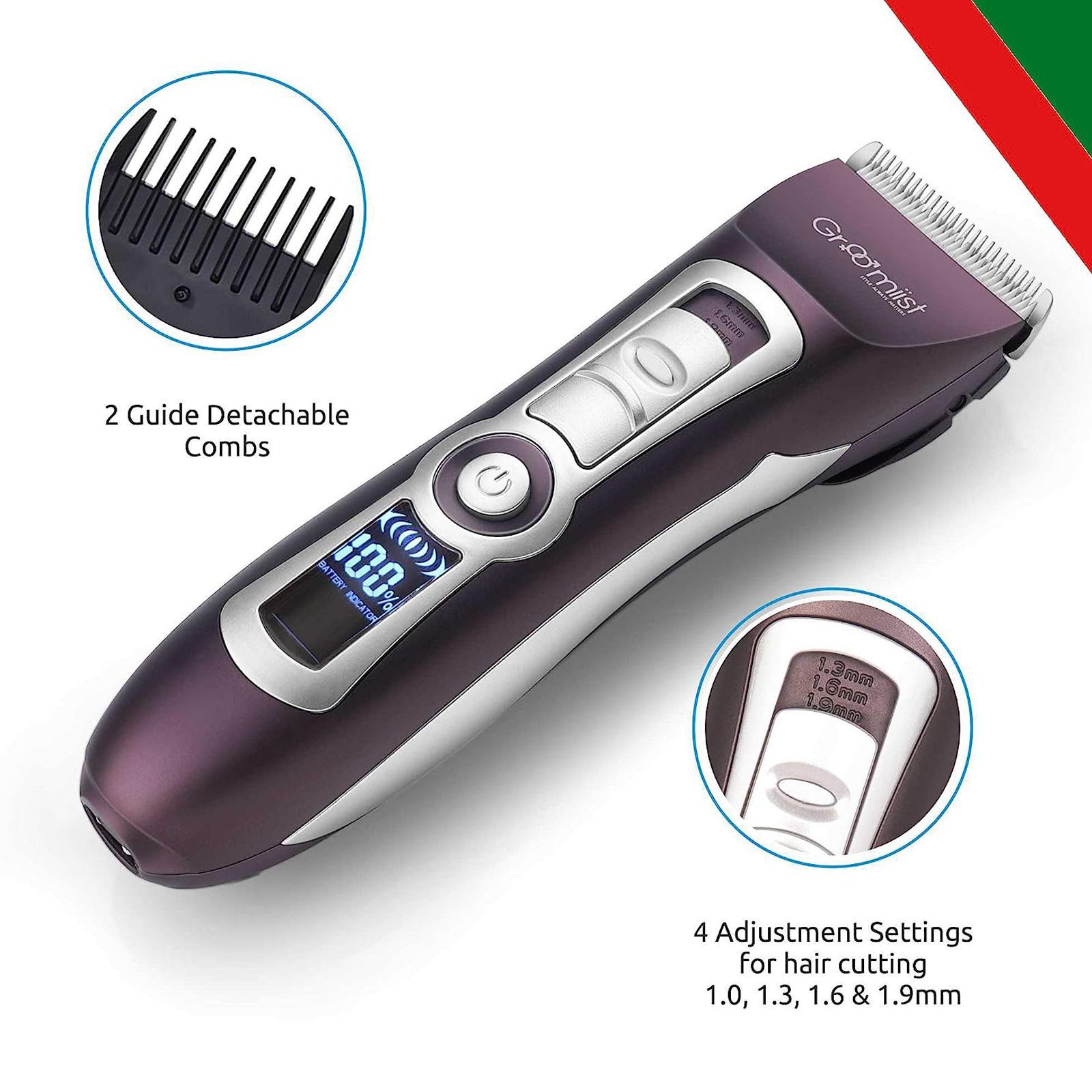 Groomiist Platinum Series Rechargeable Corded & Cordless Dry Trimmer for Hair Clipping, Beard & Moustache with 4 Length Settings for Men (300min Runtime, LCD Display with Indicators, Brown & Ivory)_8