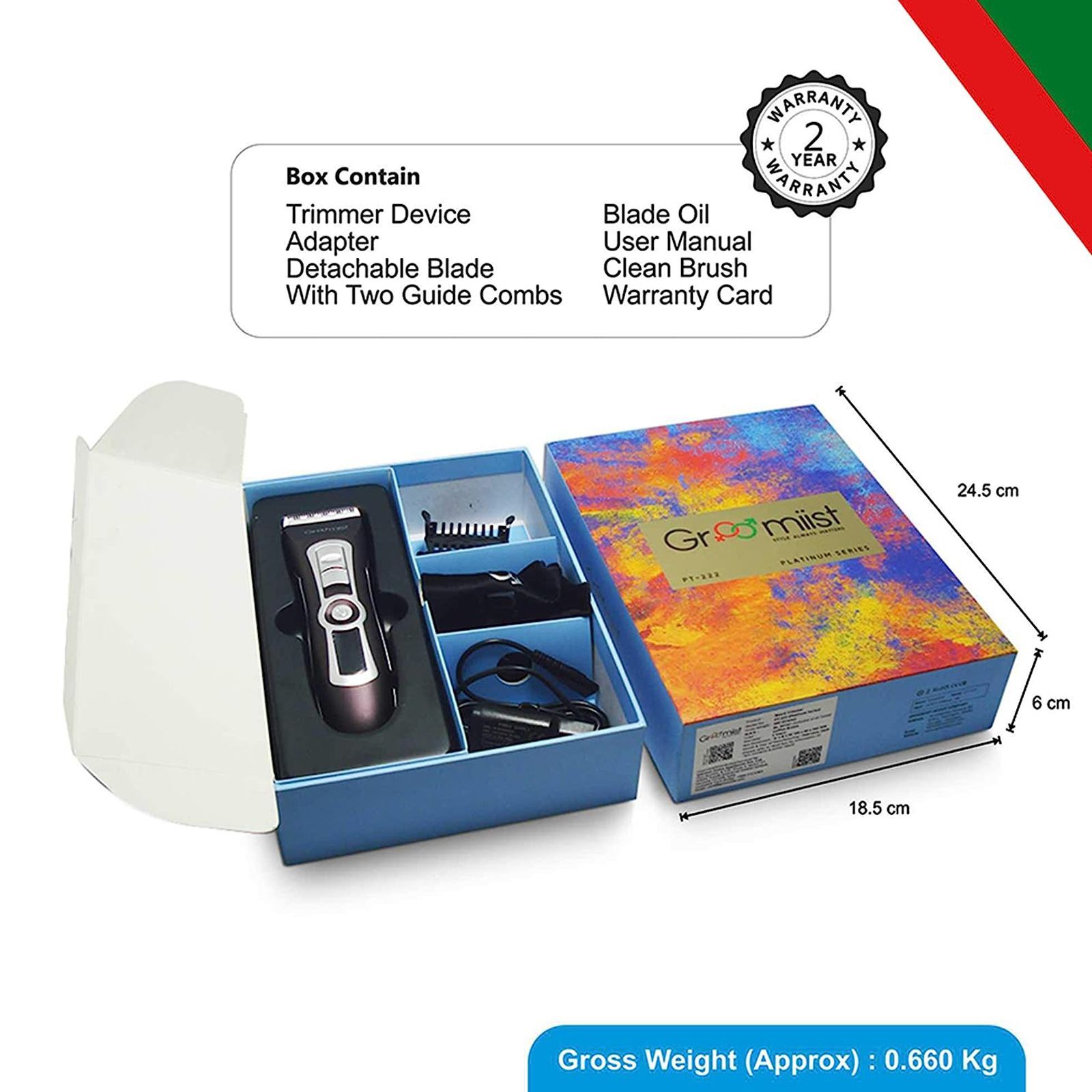 Groomiist Platinum Series Rechargeable Corded & Cordless Dry Trimmer for Hair Clipping, Beard & Moustache with 4 Length Settings for Men (300min Runtime, LCD Display with Indicators, Brown & Ivory)_4