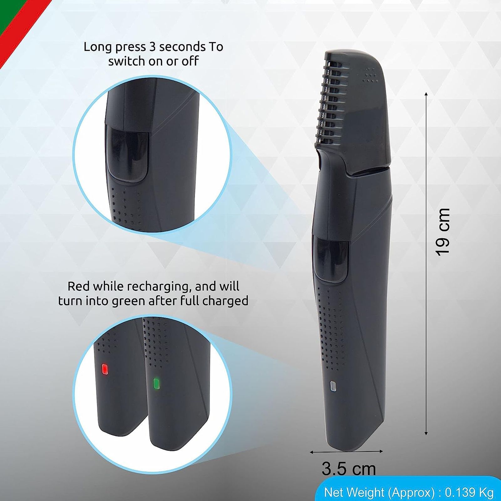 Groomiist Platinum Series 4-in-1 Rechargeable Corded & Cordless Grooming Kit for Nose, Ear, Eyebrow, Beard & Moustache for Men (90min Runtime, IPX6 Waterproof, Black)_6