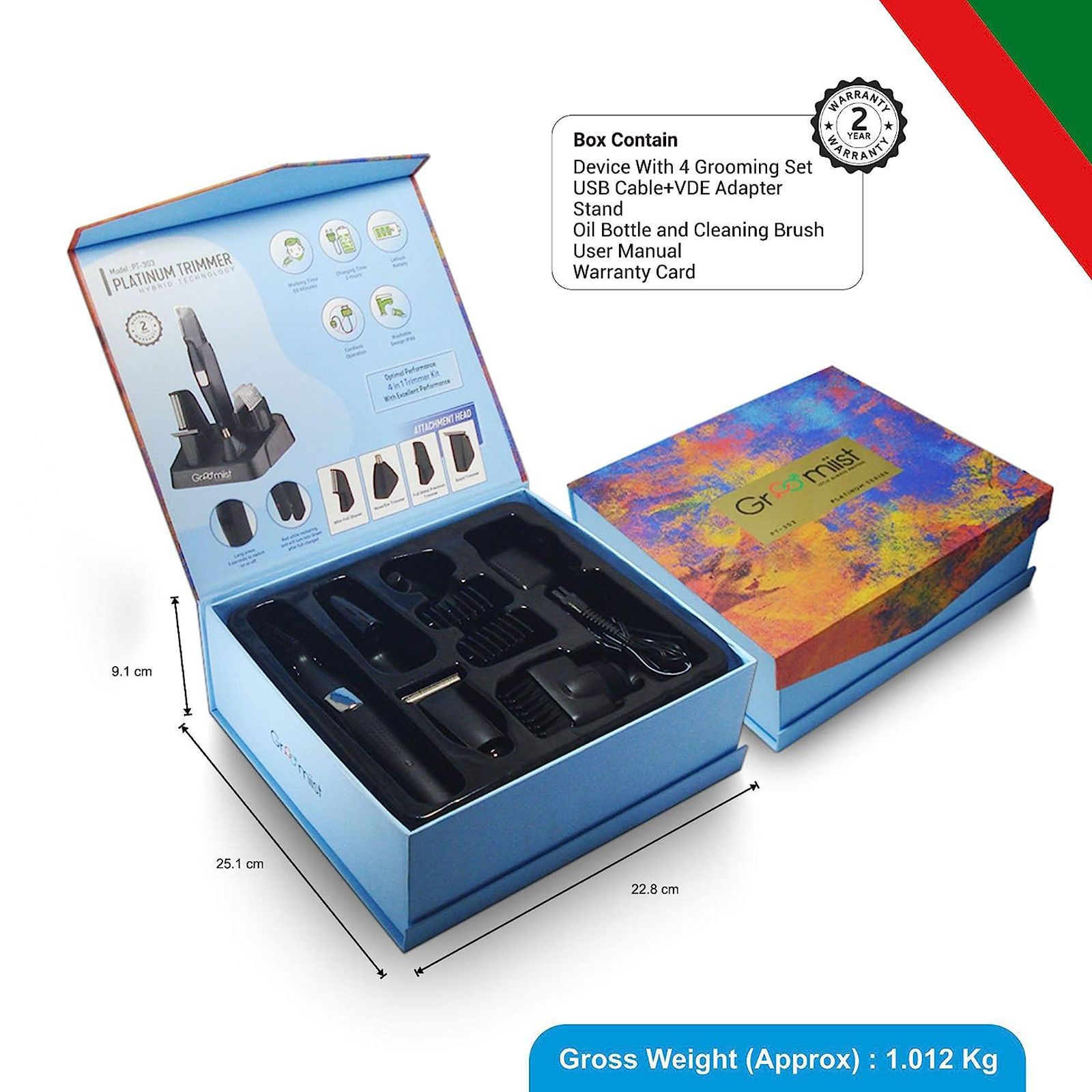 Groomiist Platinum Series 4-in-1 Rechargeable Corded & Cordless Grooming Kit for Nose, Ear, Eyebrow, Beard & Moustache for Men (90min Runtime, IPX6 Waterproof, Black)_3