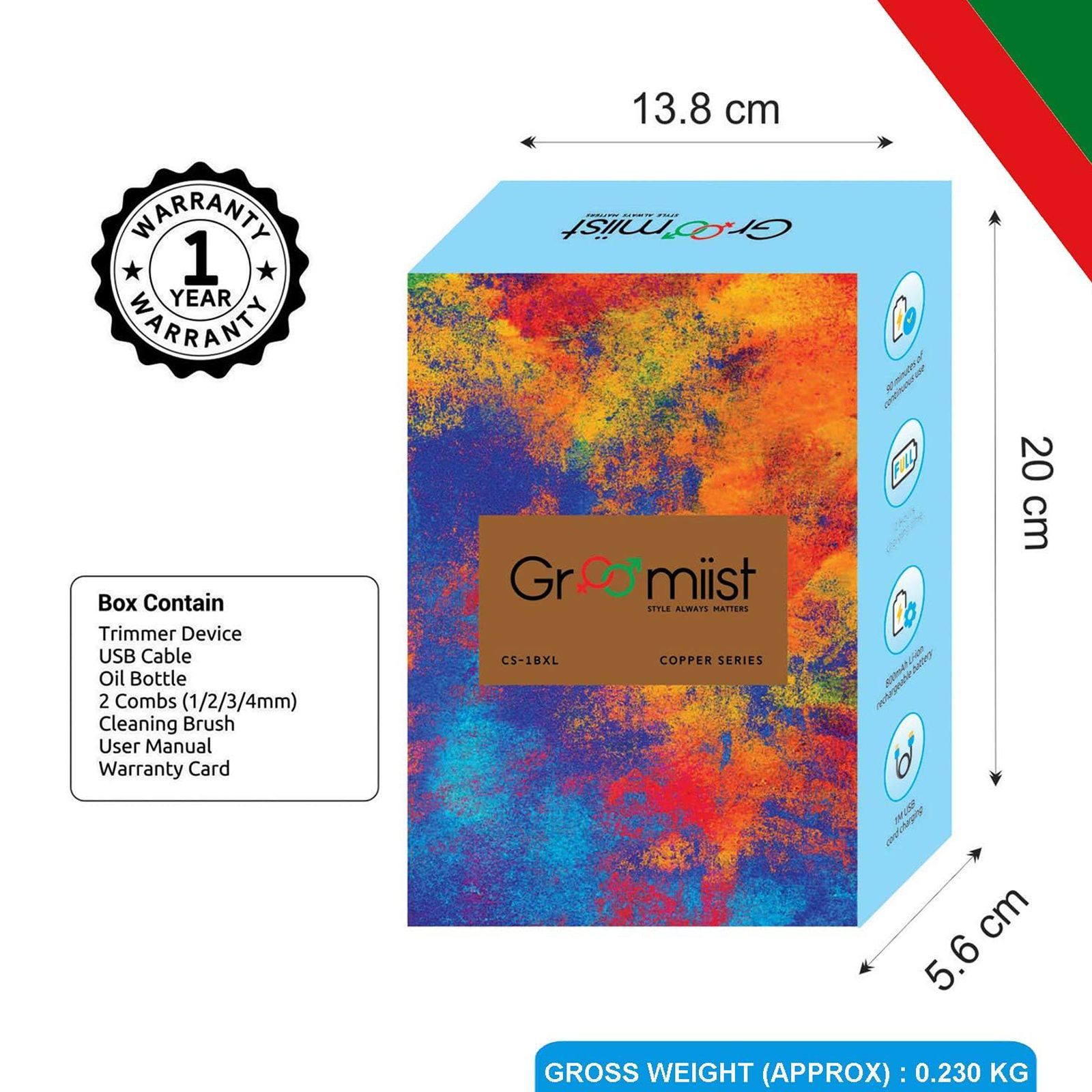 Groomiist Copper Series Rechargeable Corded & Cordless Wet & Dry Trimmer for Hair Clipping, Beard & Moustache for Men (90min Runtime, IPX6 Waterproof, Silver & Black)_3