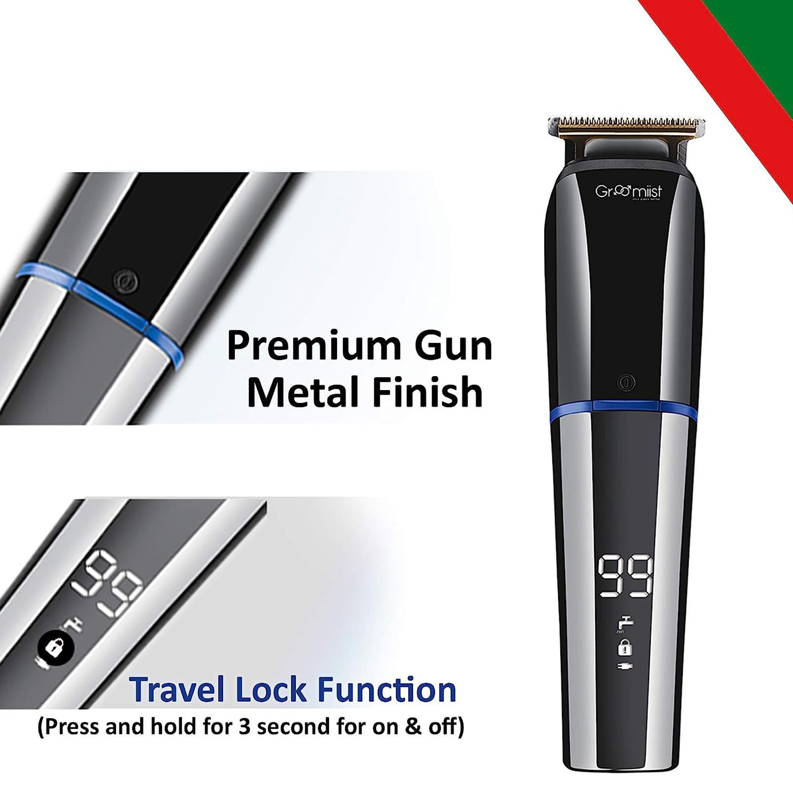 Groomiist Copper Series Rechargeable Corded & Cordless Wet & Dry Trimmer for Hair Clipping, Beard & Moustache for Men (90min Runtime, IPX6 Waterproof, Black & Chrome)_5